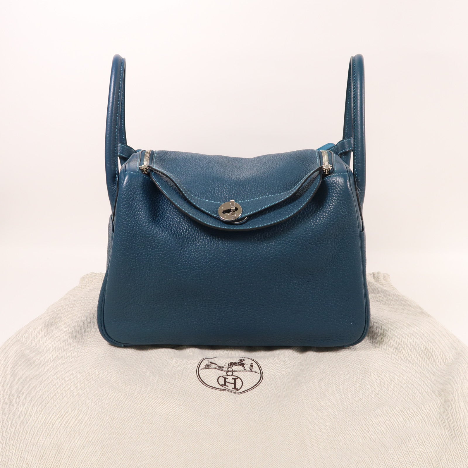 HERMES 皮革Lindy 30手挽肩背兩用袋Turquoise/Bleu Izmir
