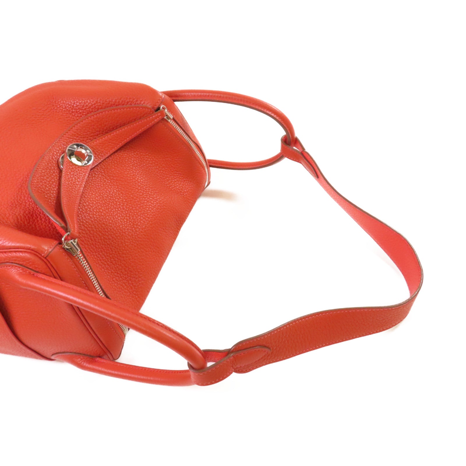 HERMES Clemence皮革Lindy 30 Shoulder Bag銀扣肩背袋Sanguine三文魚色/Rouge Pivoine牡丹紅色