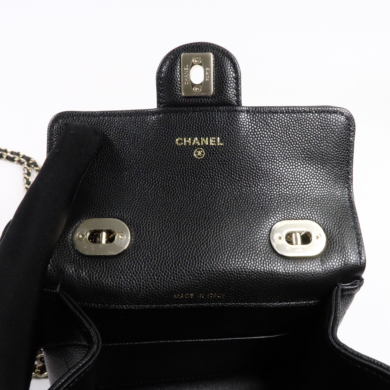 CHANEL 牛皮皮革Mini Top Handle鏈帶手挽肩背兩用袋