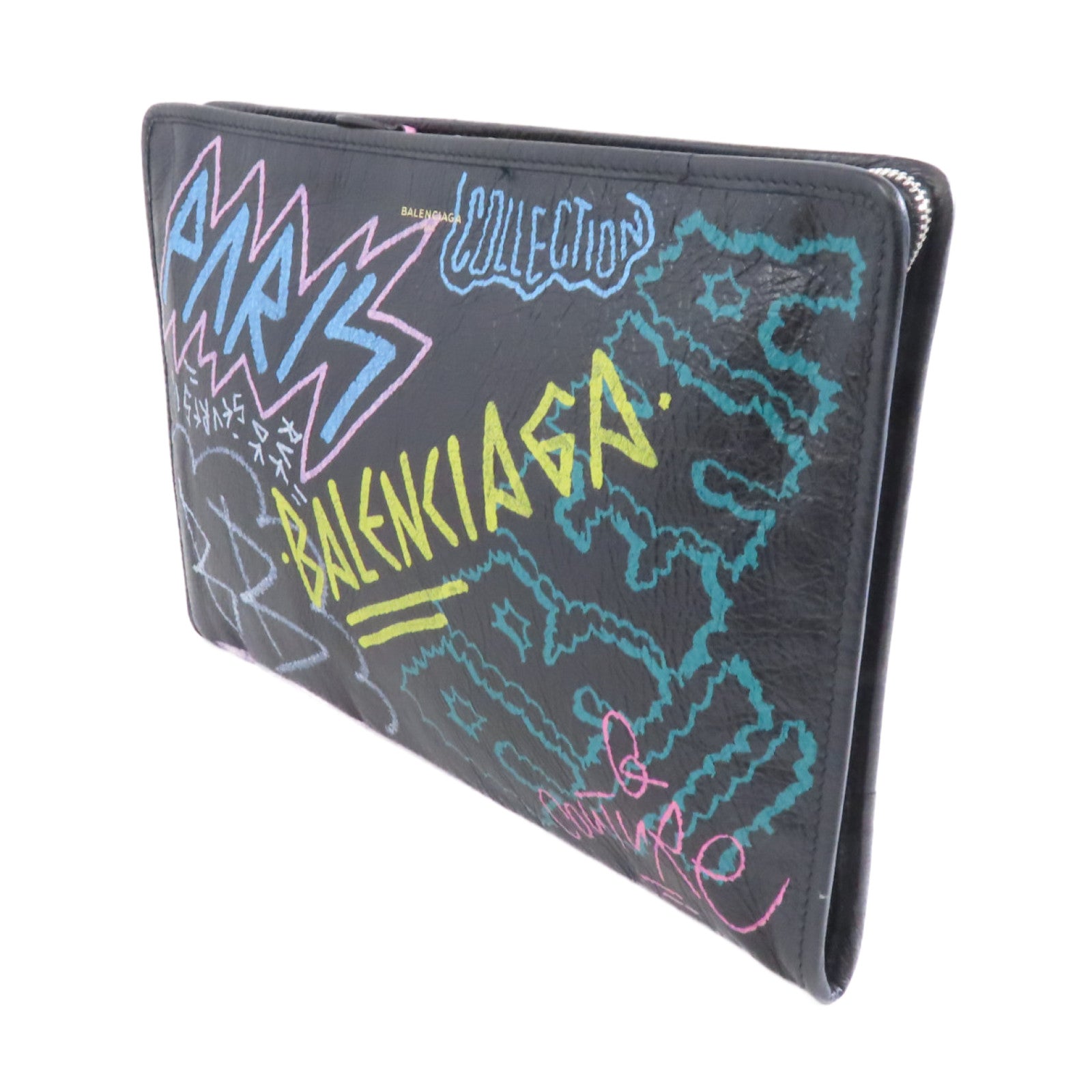 BALENCIAGA 【激減優惠】牛皮皮革Clutch Bag銀扣手拿包黑色