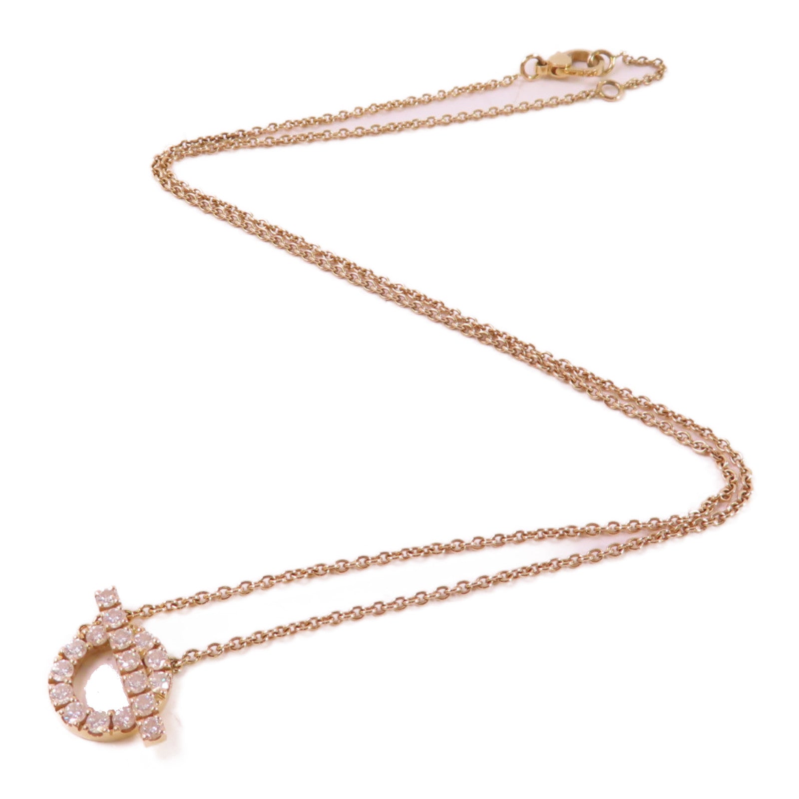 HERMES 18K玫瑰金/0.46ct鑽石Finesse Diamond Necklace項鏈金色