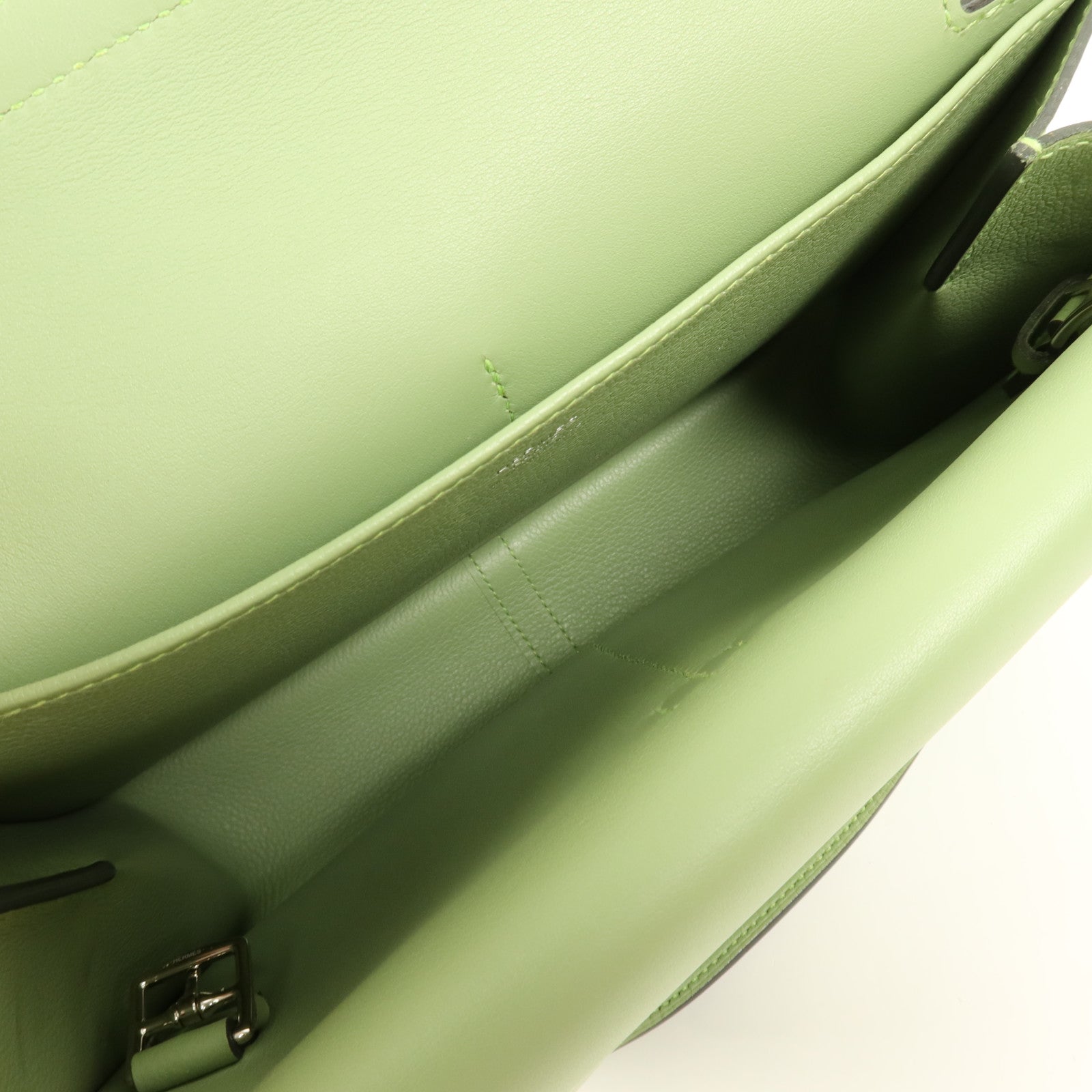HERMES Evercolor皮革Halzan 25銀扣手挽肩背兩用袋Vert Criquet