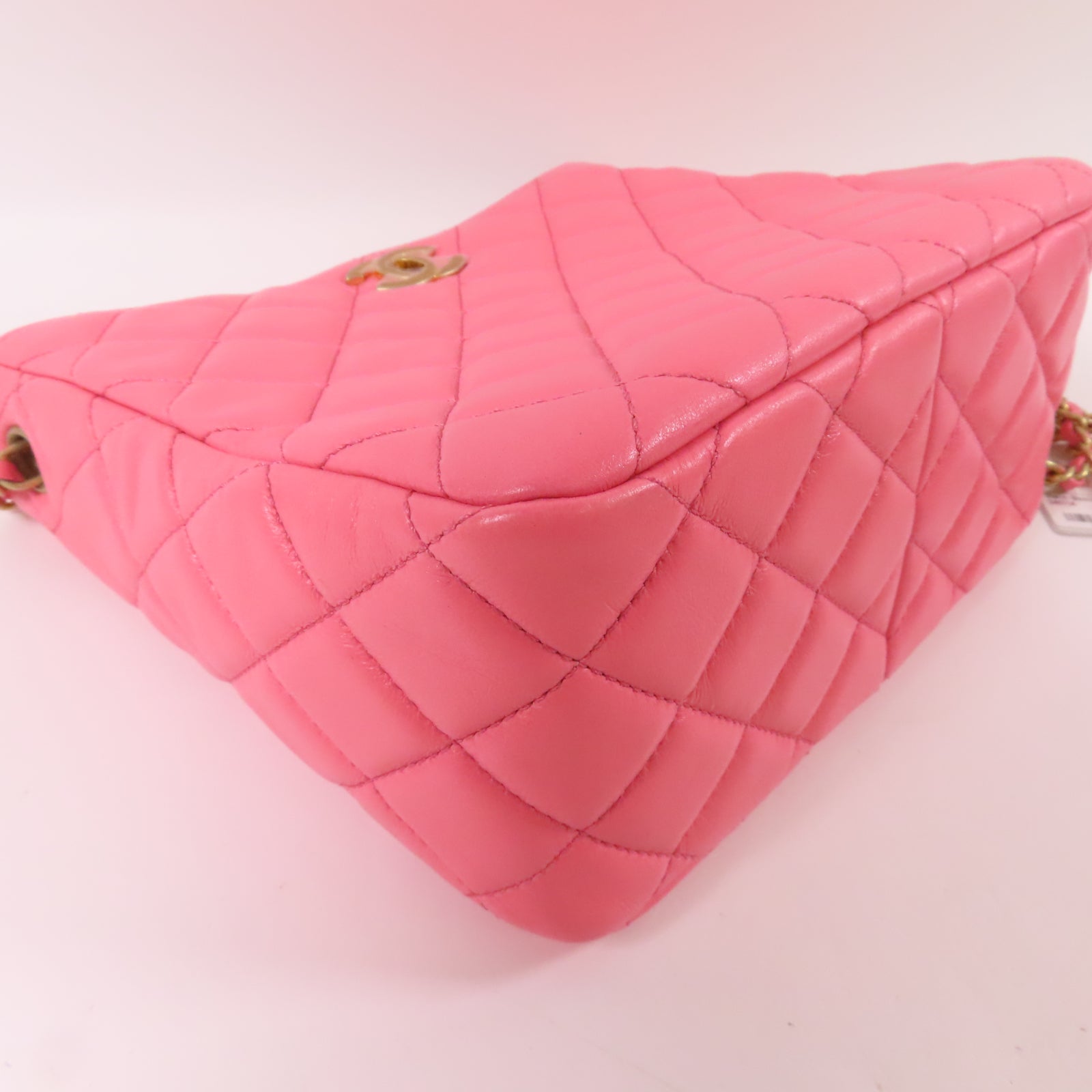 CHANEL 【激減優惠】菱格羊皮皮革Chain Shoulder金扣鏈帶肩背袋粉紅色