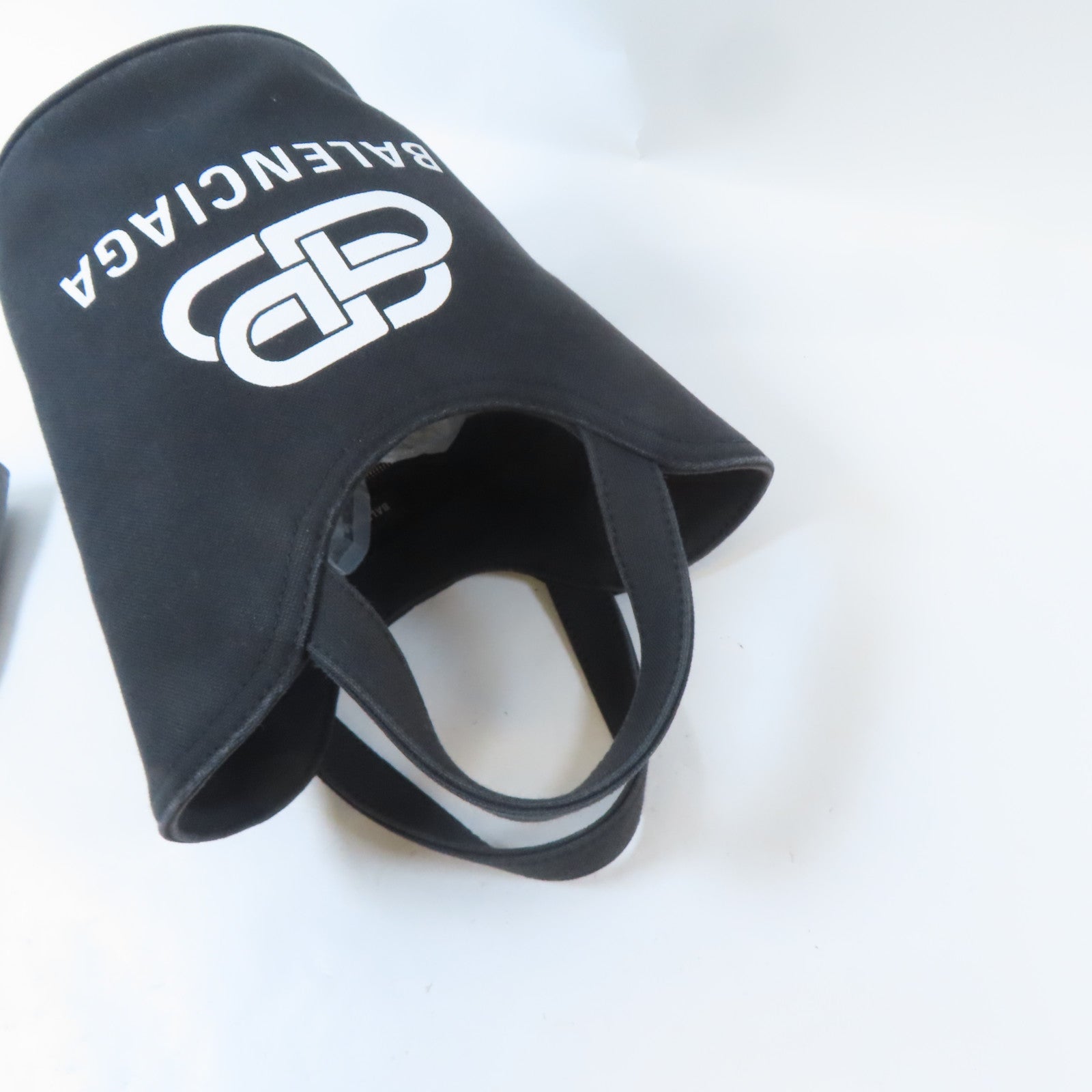 BALENCIAGA 帆布Wave Tote XS銀扣手挽肩背兩用袋黑色