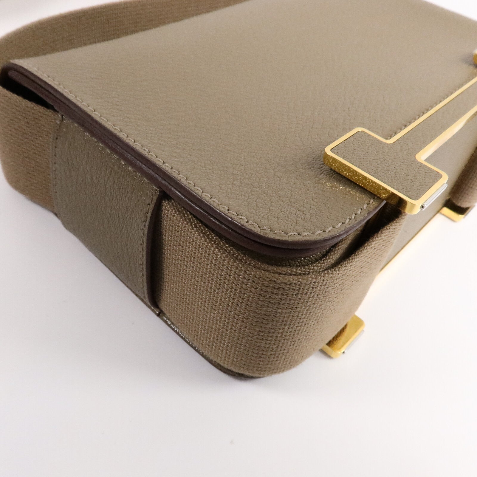 HERMES Chevre皮革Geta肩背袋Etoupe