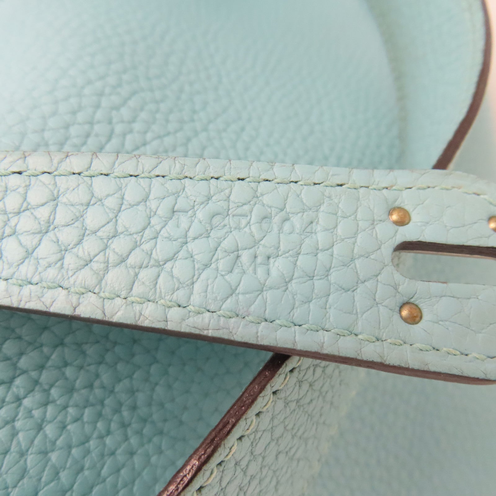 HERMES 【清倉大減價】Clemence皮革Lindy 30銀扣肩背袋環礁藍色