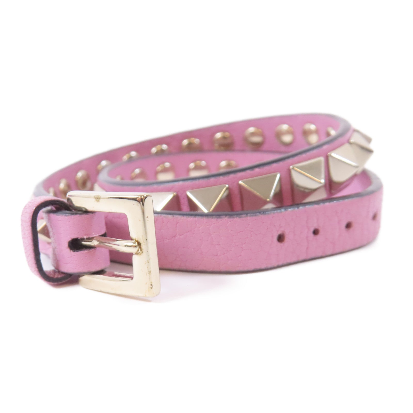 Valentino 皮革Bracelet金扣手鐲粉紅色