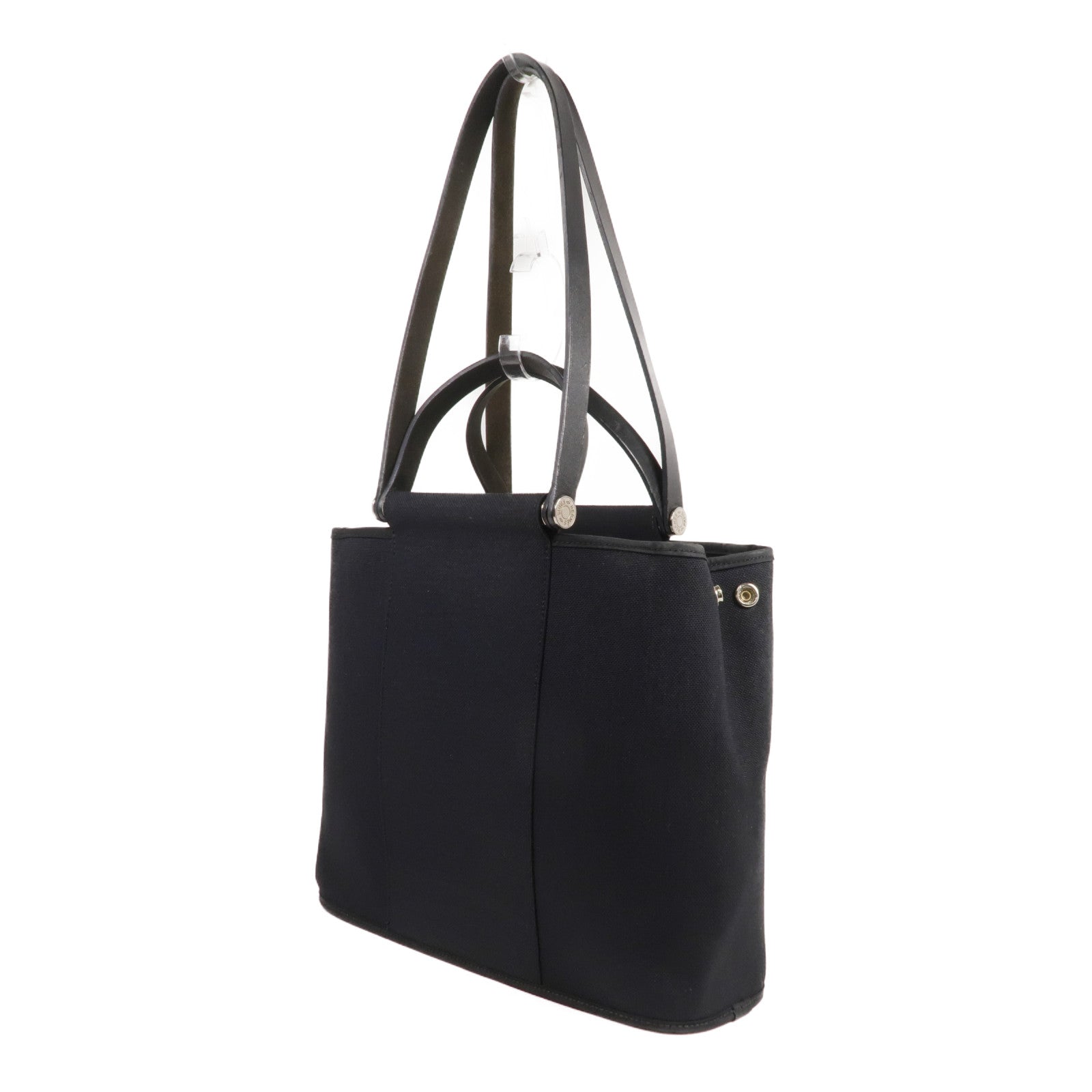 HERMES 帆布Cabag Pm銀扣手挽肩背兩用袋Noir