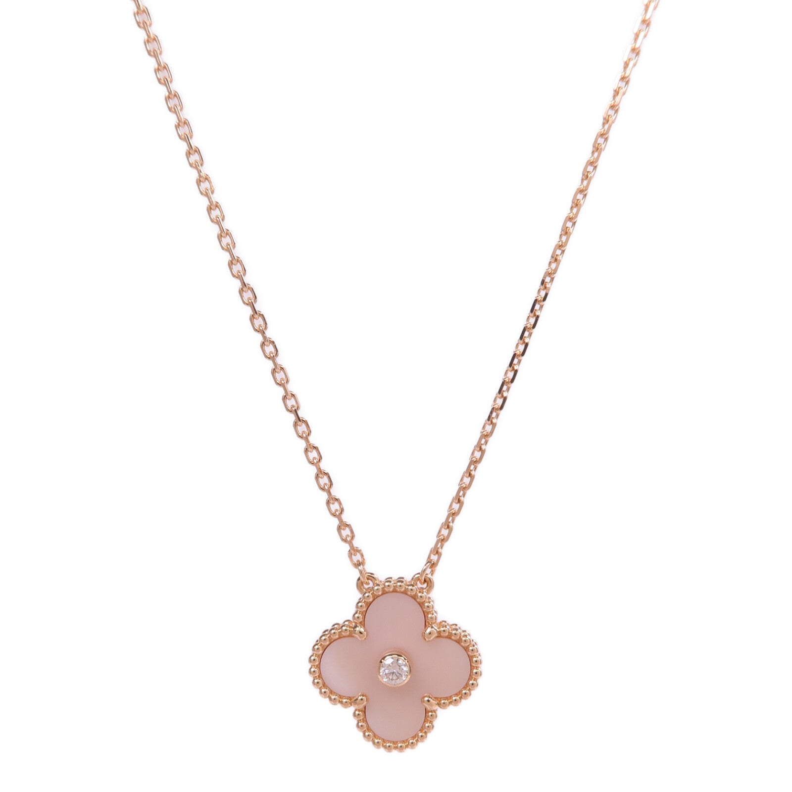 Van Cleef & Arpels 18K玫瑰金Vintage Alhambra Pendant珍珠母貝/鑽石項鍊