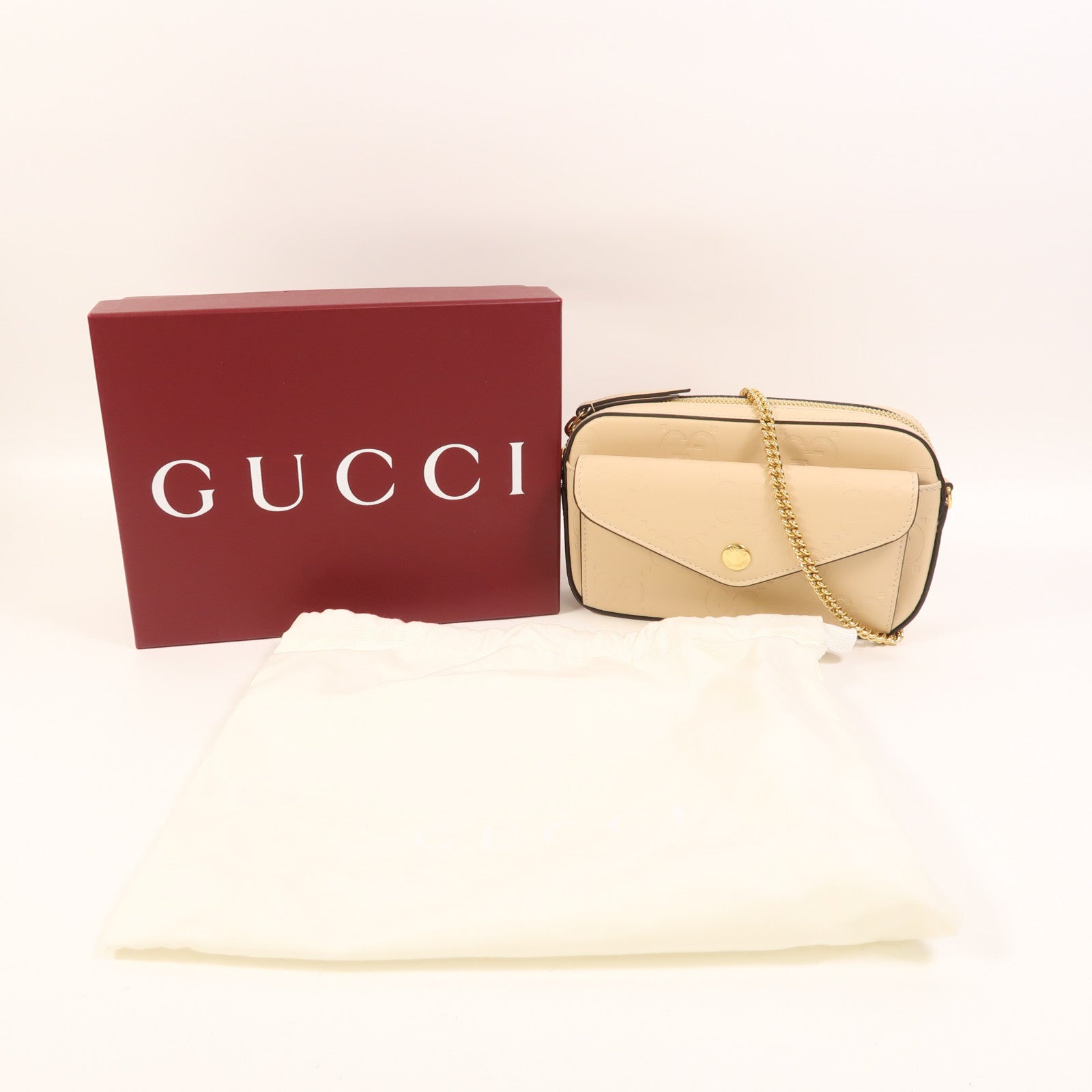 GUCCI 牛皮皮革Chain Shoulder金扣鏈帶肩背袋
