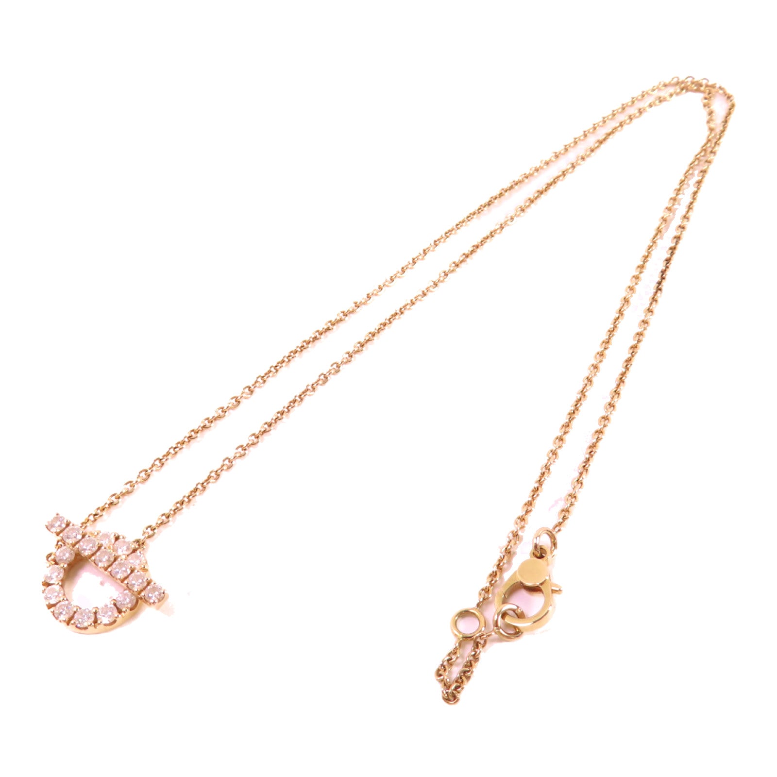 HERMES 18K玫瑰金/0.46ct鑽石Finesse Diamond Necklace項鏈金色