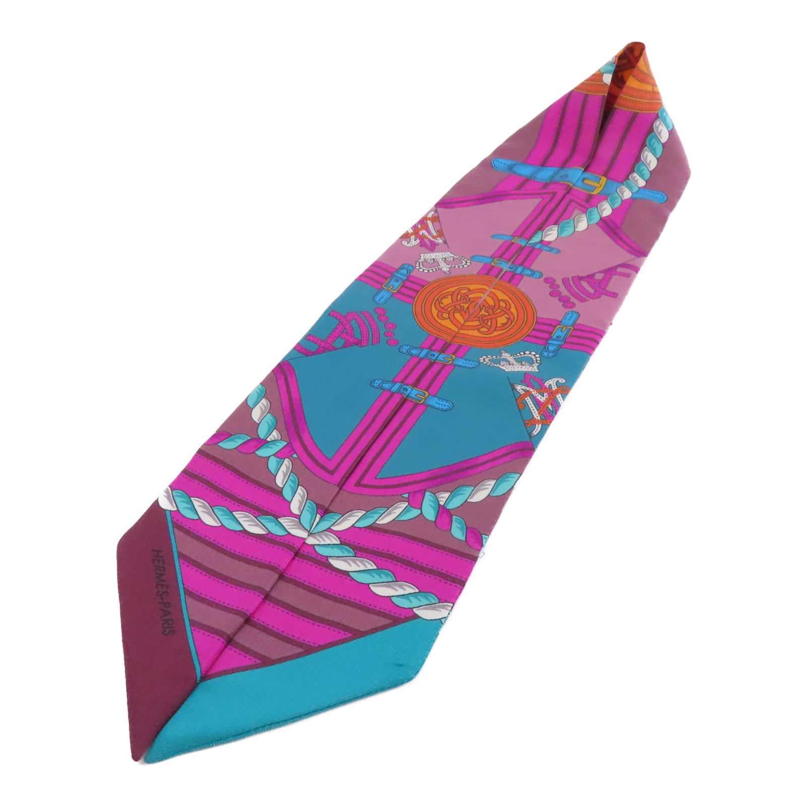 HERMES 絲質Twilly絲巾粉色/綠色