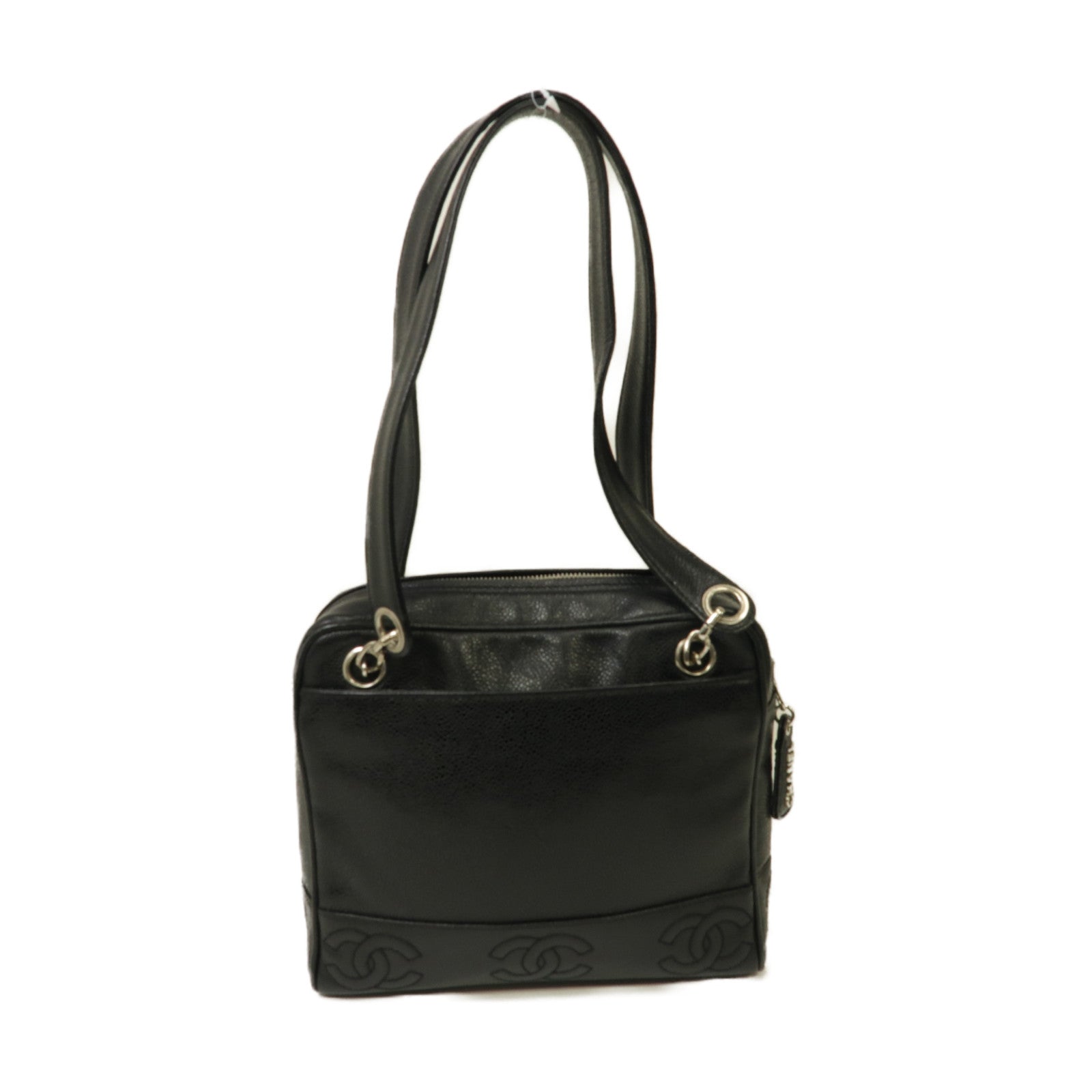 CHANEL 牛皮皮革Shoulder Bag銀扣肩背袋黒色