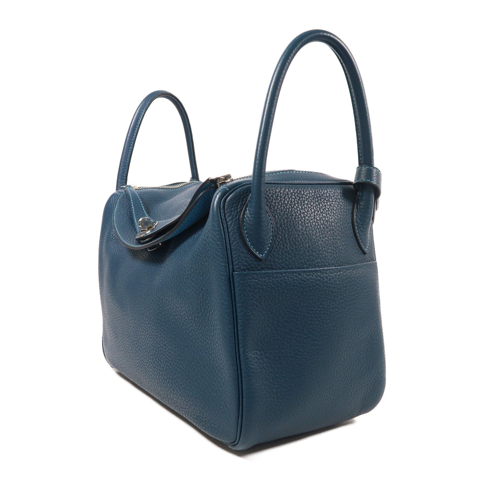 HERMES 皮革Lindy 30手挽肩背兩用袋Turquoise/Bleu Izmir