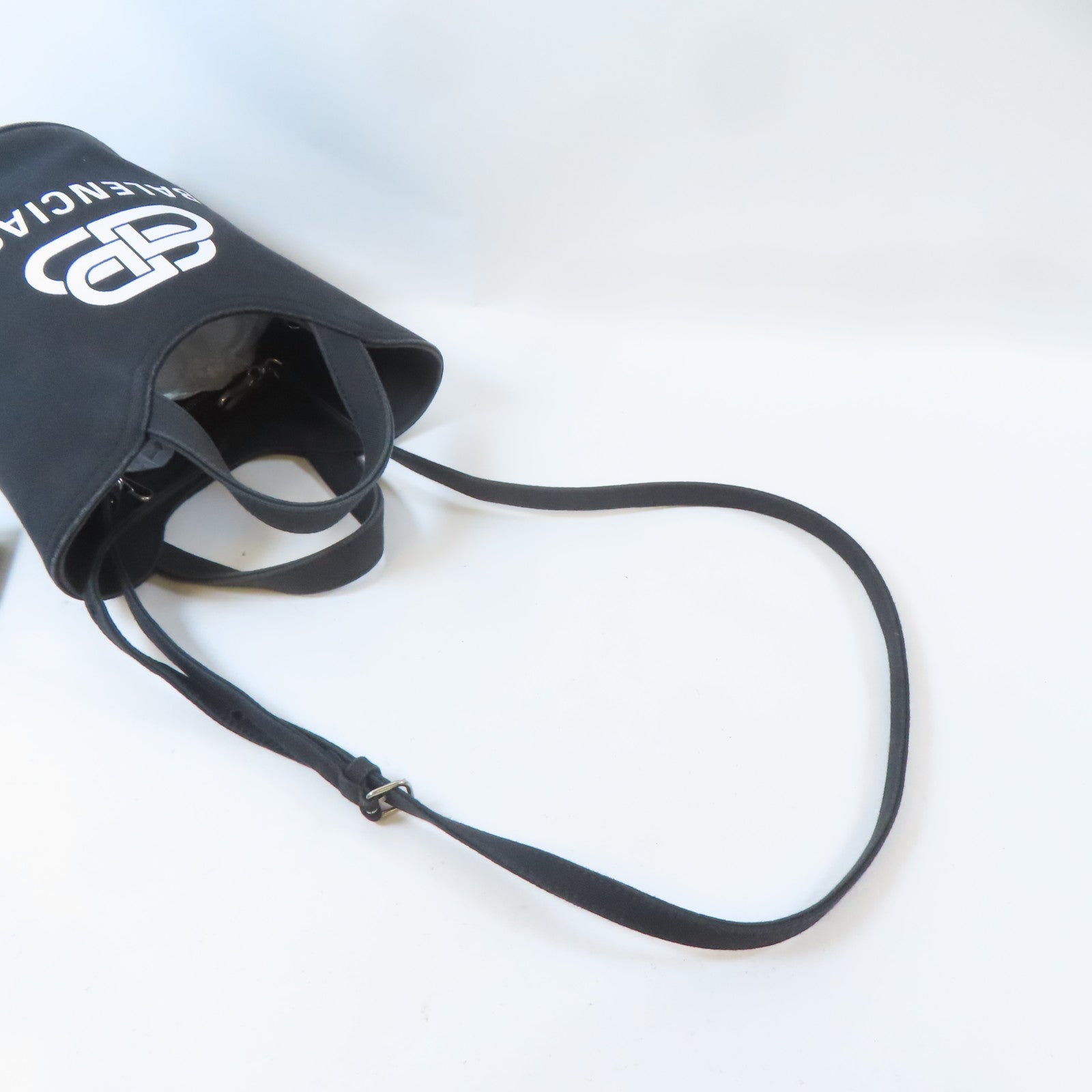 BALENCIAGA 帆布Wave Tote XS銀扣手挽肩背兩用袋黑色