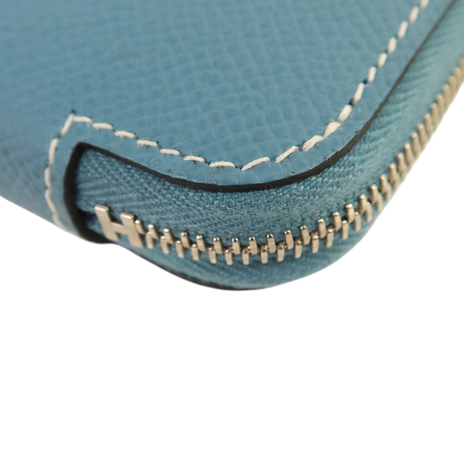 HERMES Epsom皮革Silk In Compact銀扣錢包Blue Jeans