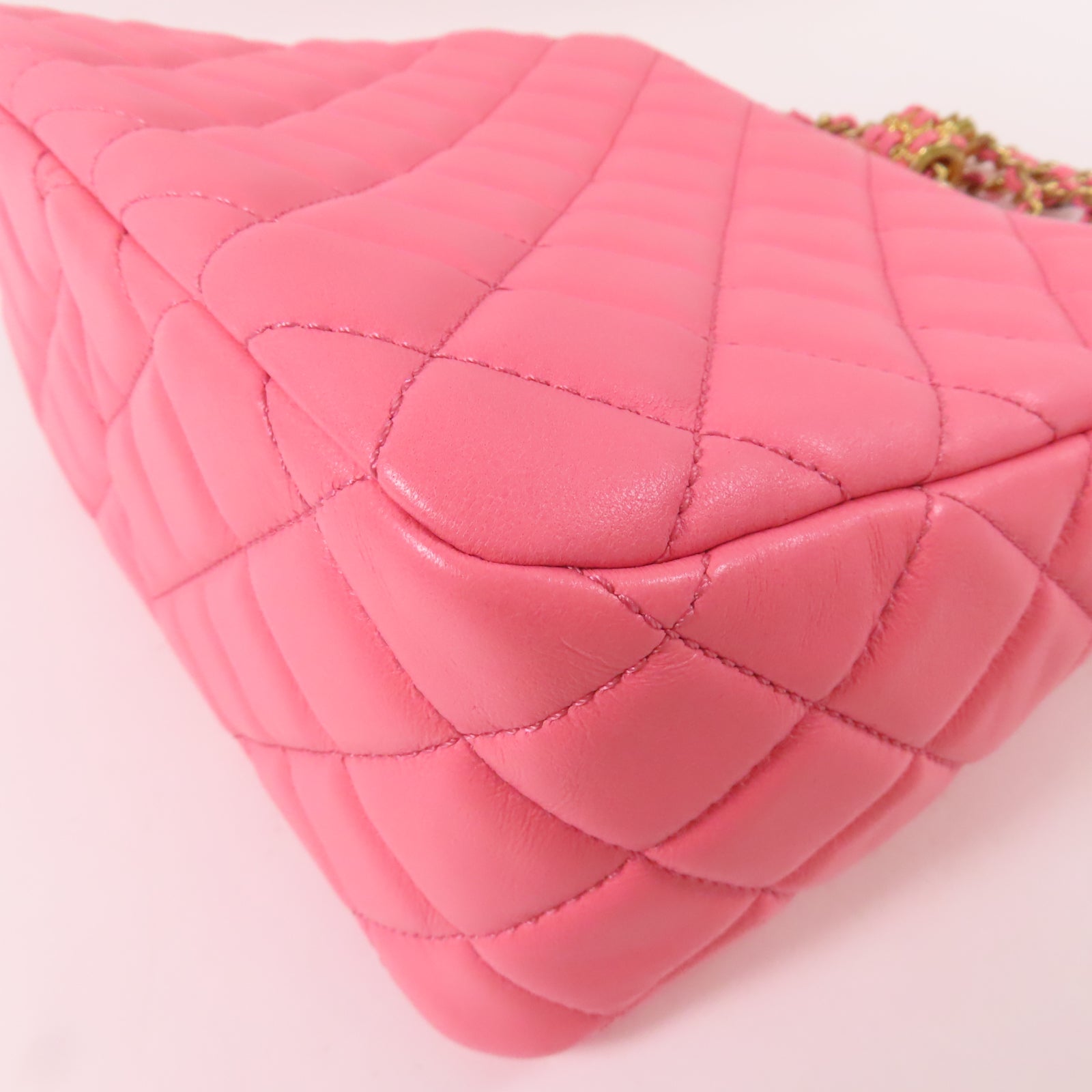 CHANEL 【激減優惠】菱格羊皮皮革Chain Shoulder金扣鏈帶肩背袋粉紅色