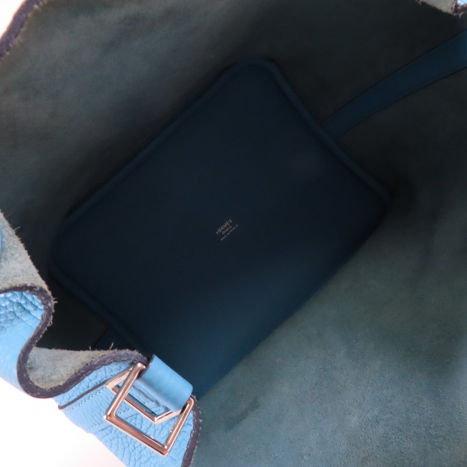 HERMES Clemence皮革Picotin MM銀扣手挽袋Bleu Du Nor