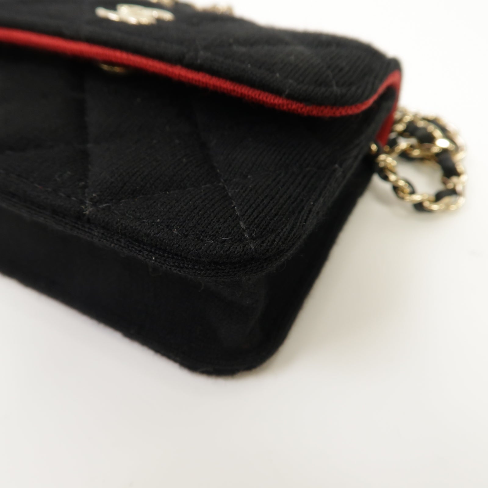 CHANEL 菱格棉質Chain Shoulder Bag銀扣鏈帶肩背袋黑色