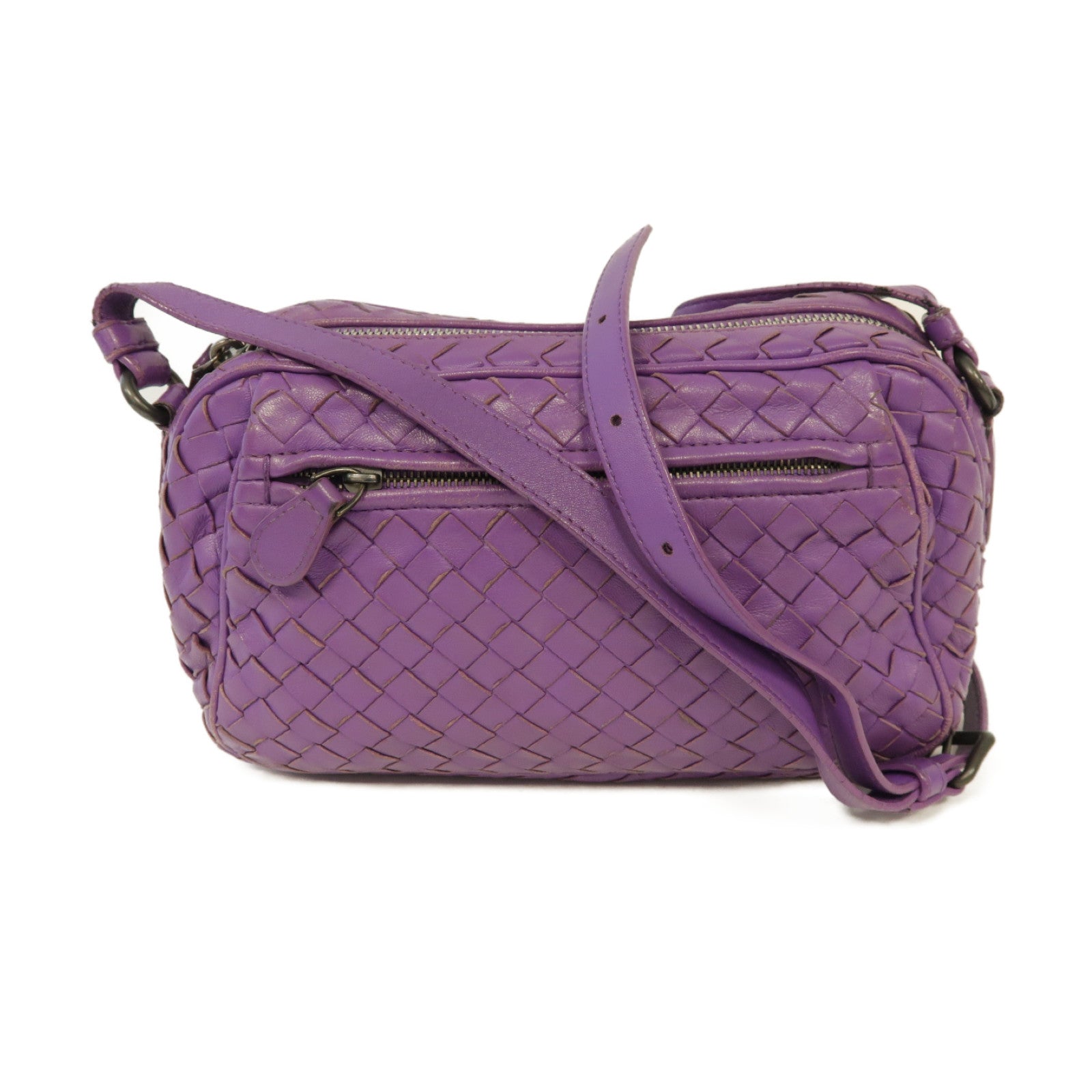 BOTTEGA VENETA 【激減優惠】織紋皮革Shoulder Bag銀扣肩背袋紫色