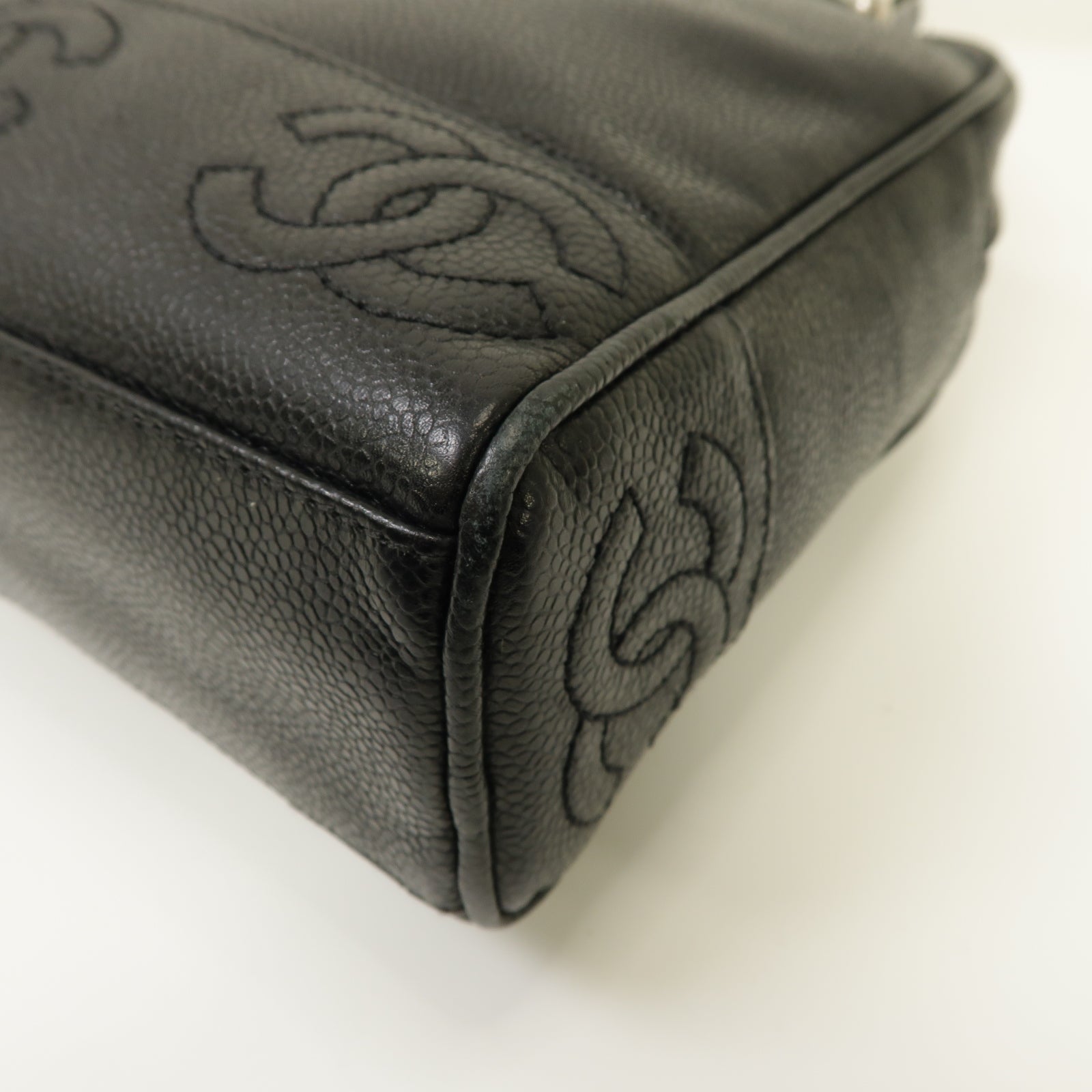 CHANEL 牛皮皮革Shoulder Bag銀扣肩背袋黒色