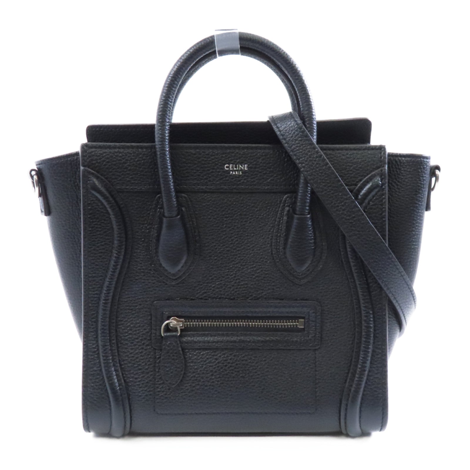 CELINE 牛皮皮革Nano Luggage銀扣手挽肩背兩用袋黑色