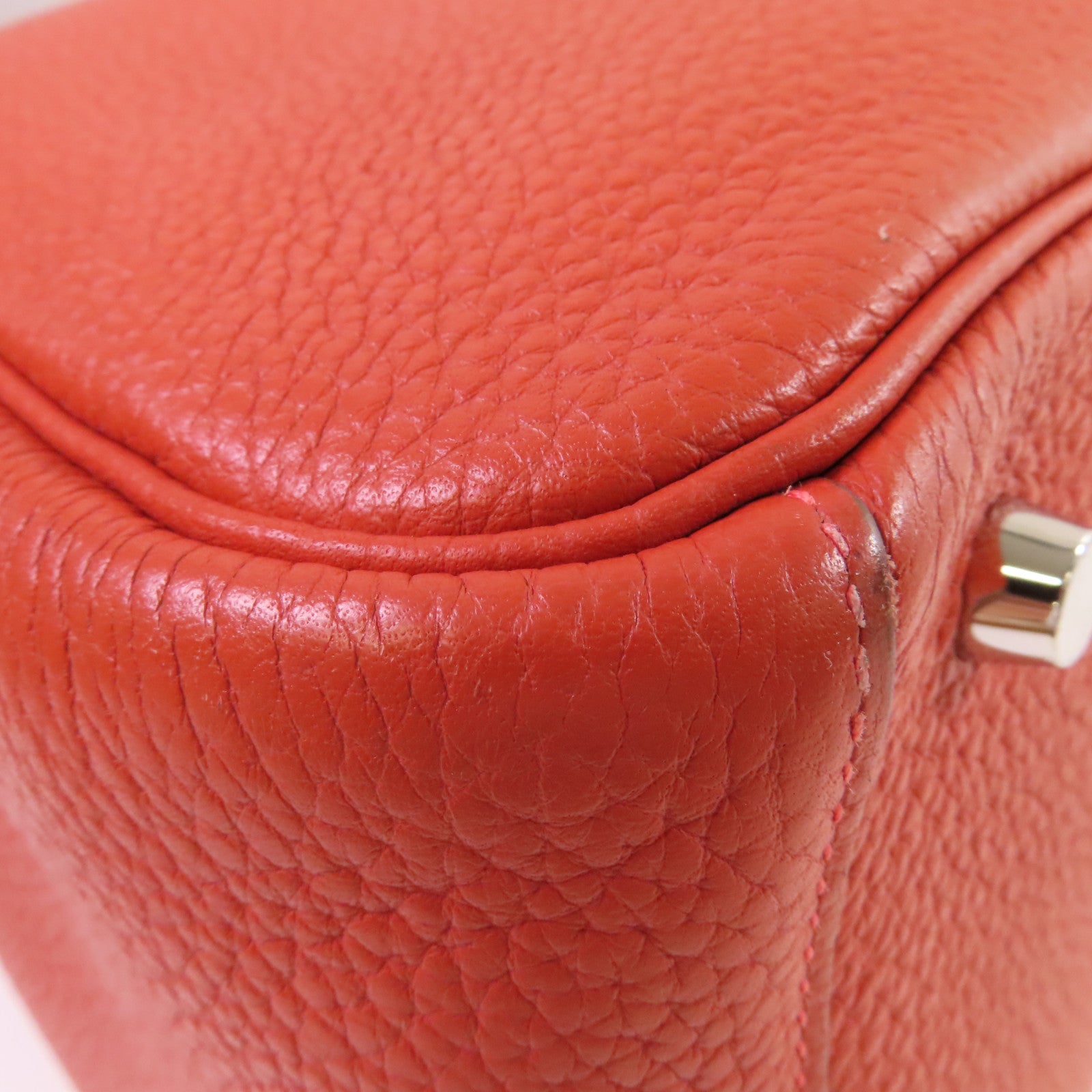 HERMES Clemence皮革Lindy 30 Shoulder Bag銀扣肩背袋Sanguine三文魚色/Rouge Pivoine牡丹紅色