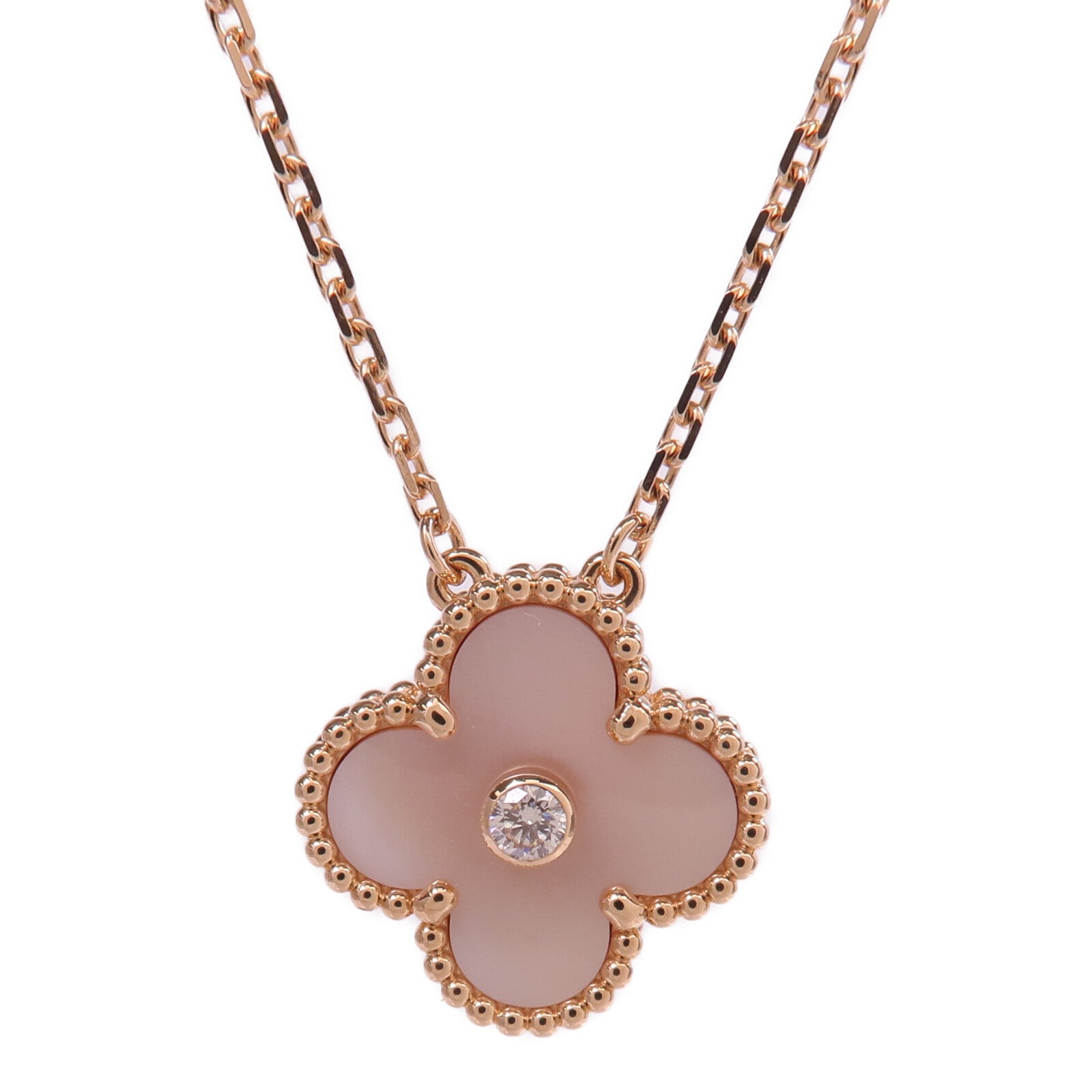 Van Cleef & Arpels 18K玫瑰金Vintage Alhambra Pendant珍珠母貝/鑽石項鍊