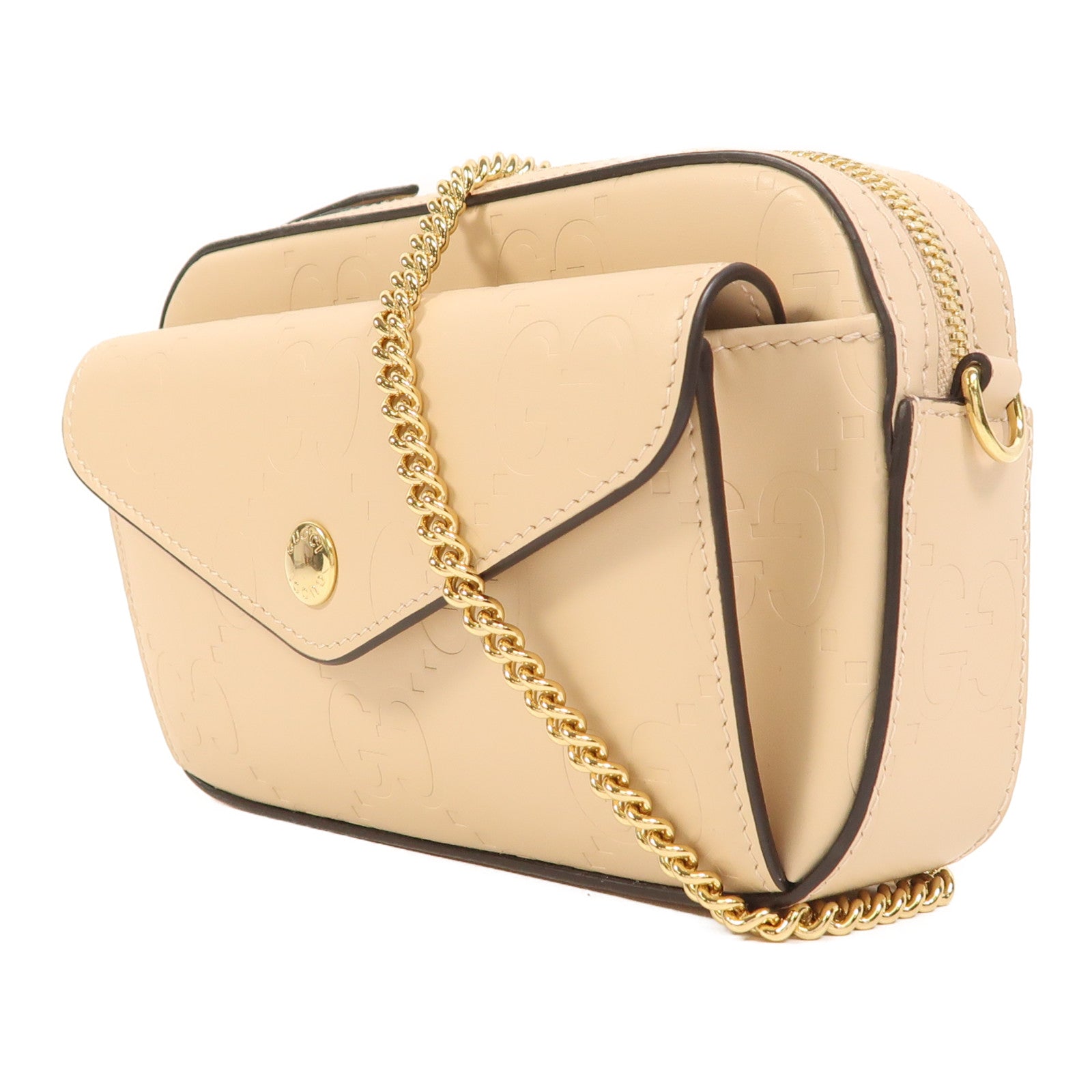 GUCCI 牛皮皮革Chain Shoulder金扣鏈帶肩背袋