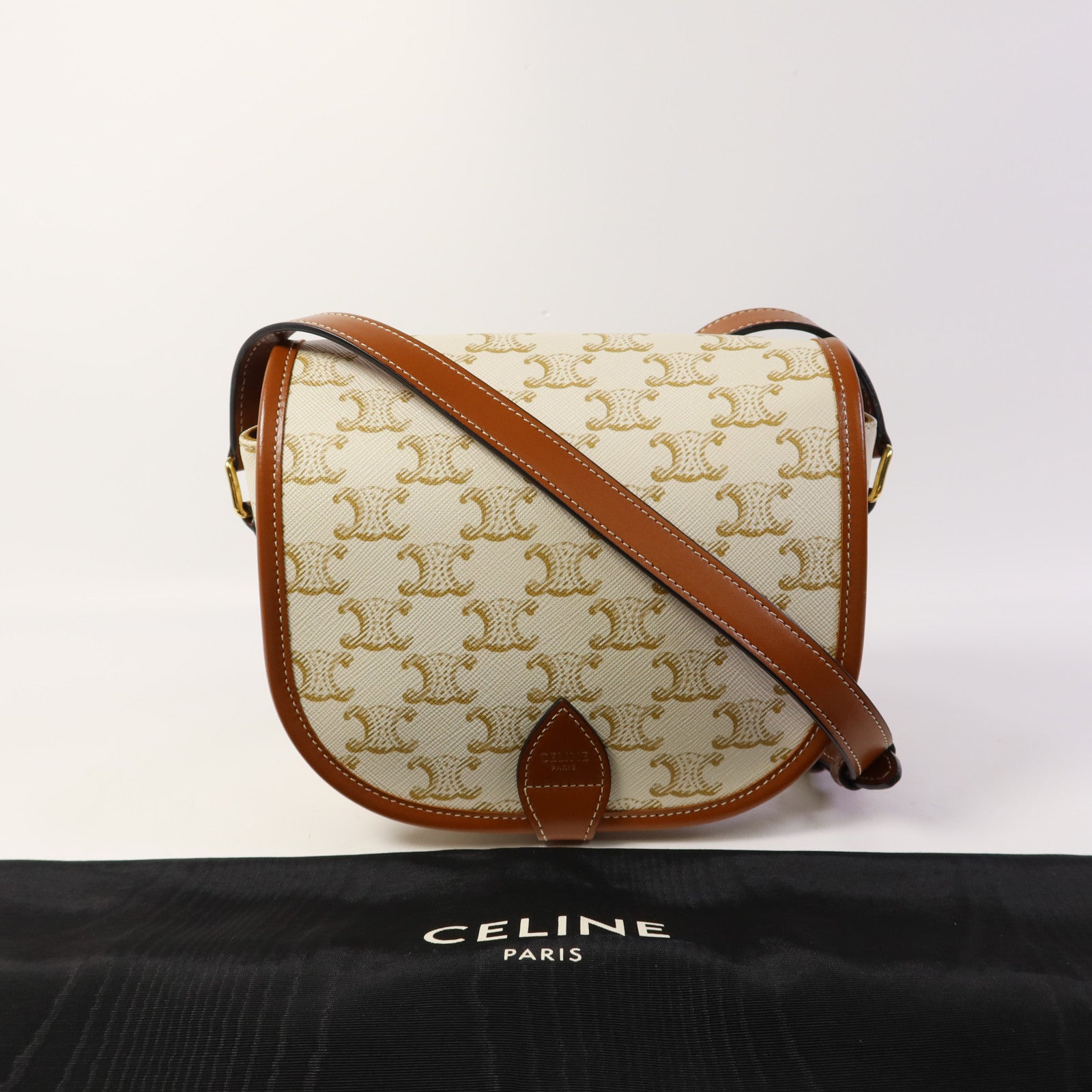 CELINE 【激減優惠】塗層帆布Folco金扣肩背袋
