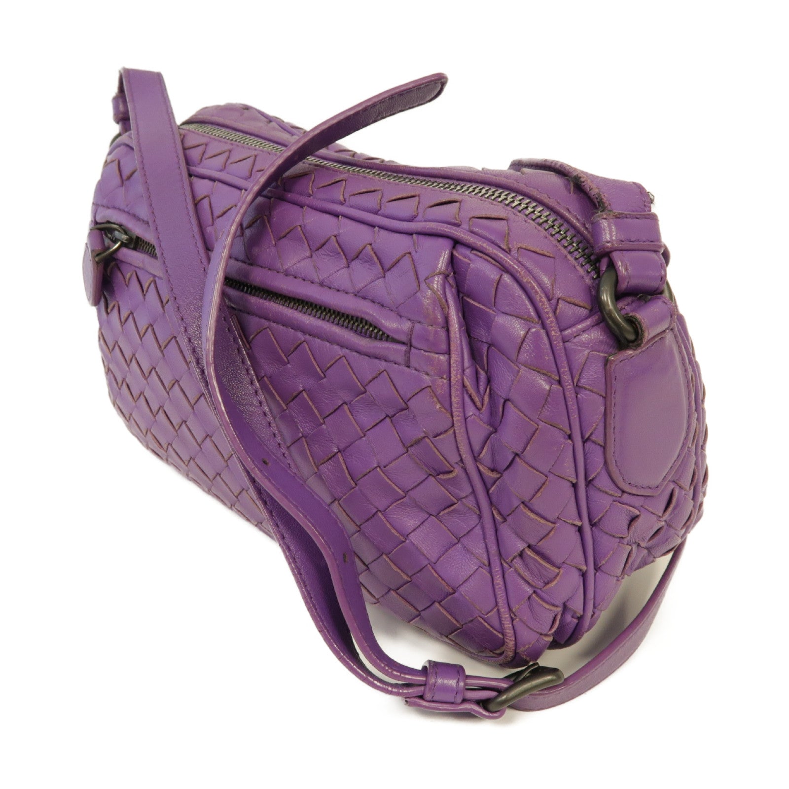 BOTTEGA VENETA 【激減優惠】織紋皮革Shoulder Bag銀扣肩背袋紫色