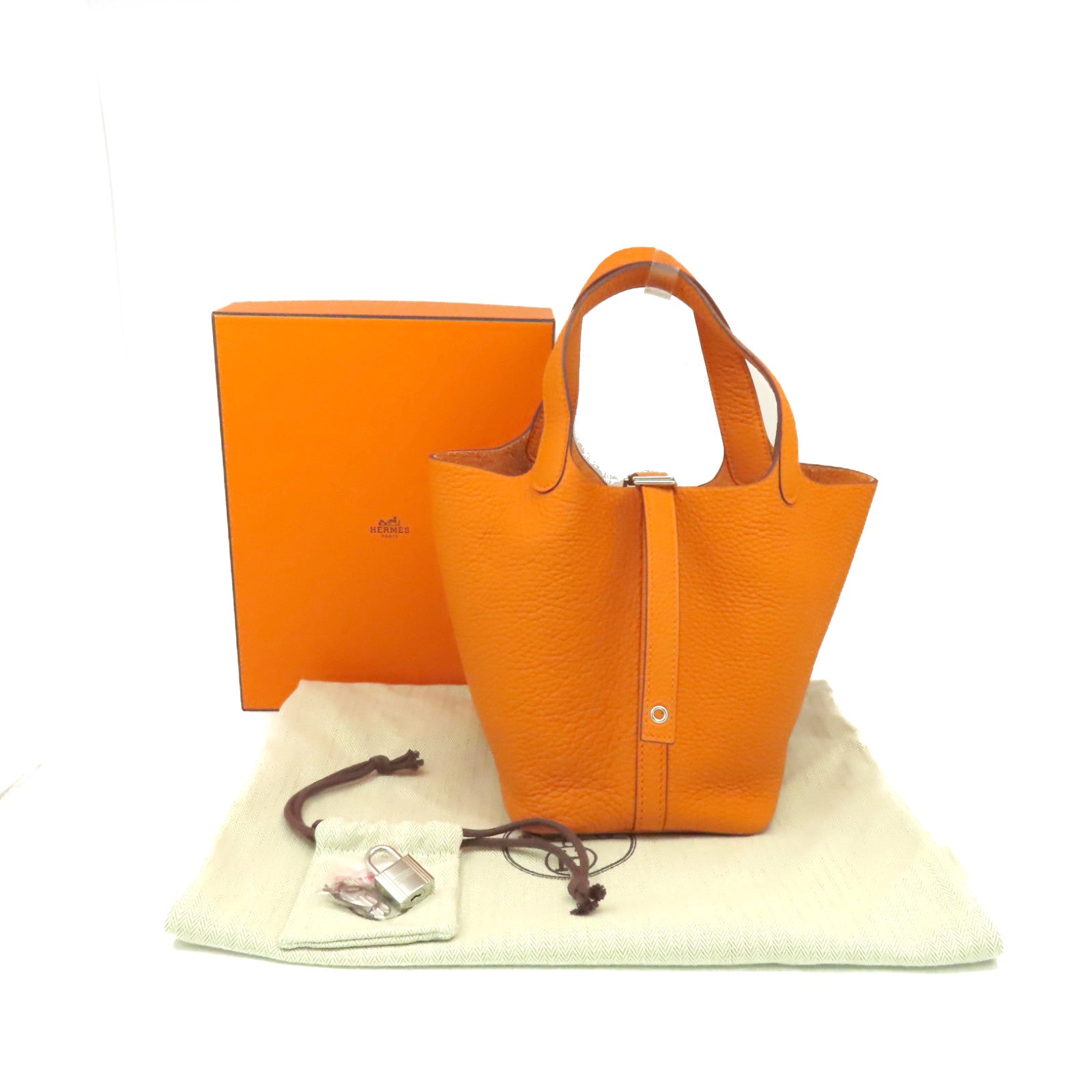 HERMES 【清倉大減價】Clemence皮革Picotin PM Tote Bag銀扣手挽袋橙色