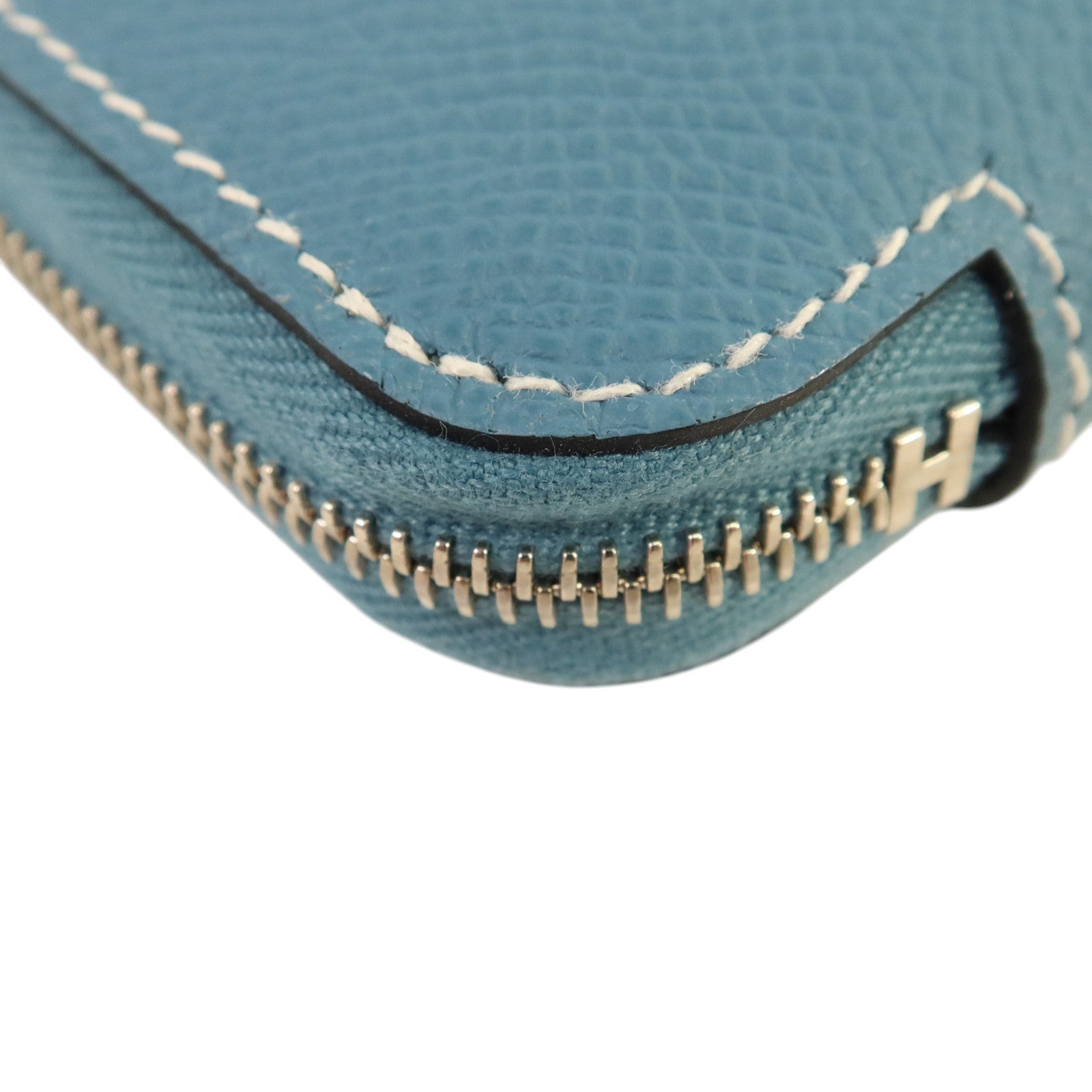 HERMES Epsom皮革Silk In Compact銀扣錢包Blue Jeans