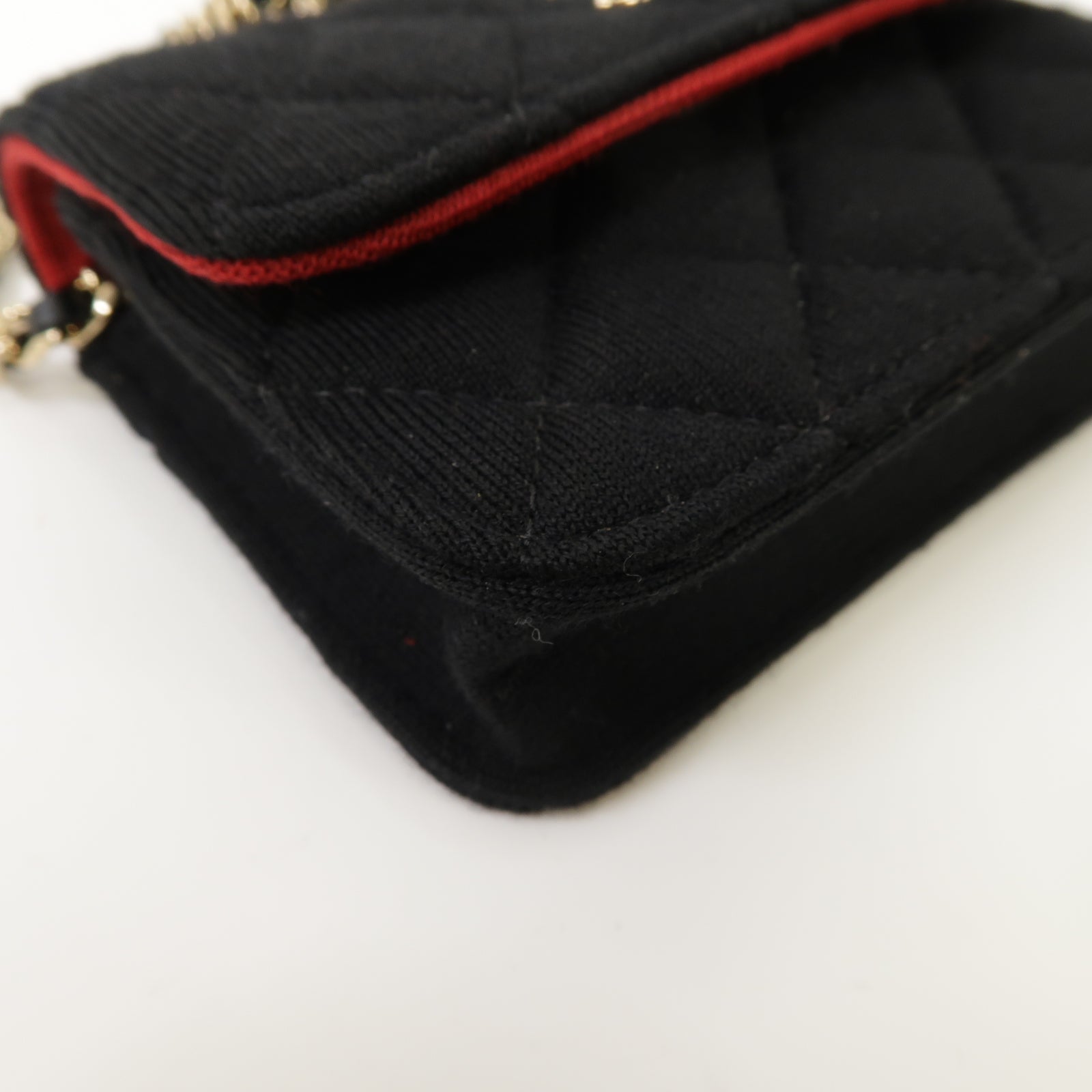 CHANEL 菱格棉質Chain Shoulder Bag銀扣鏈帶肩背袋黑色