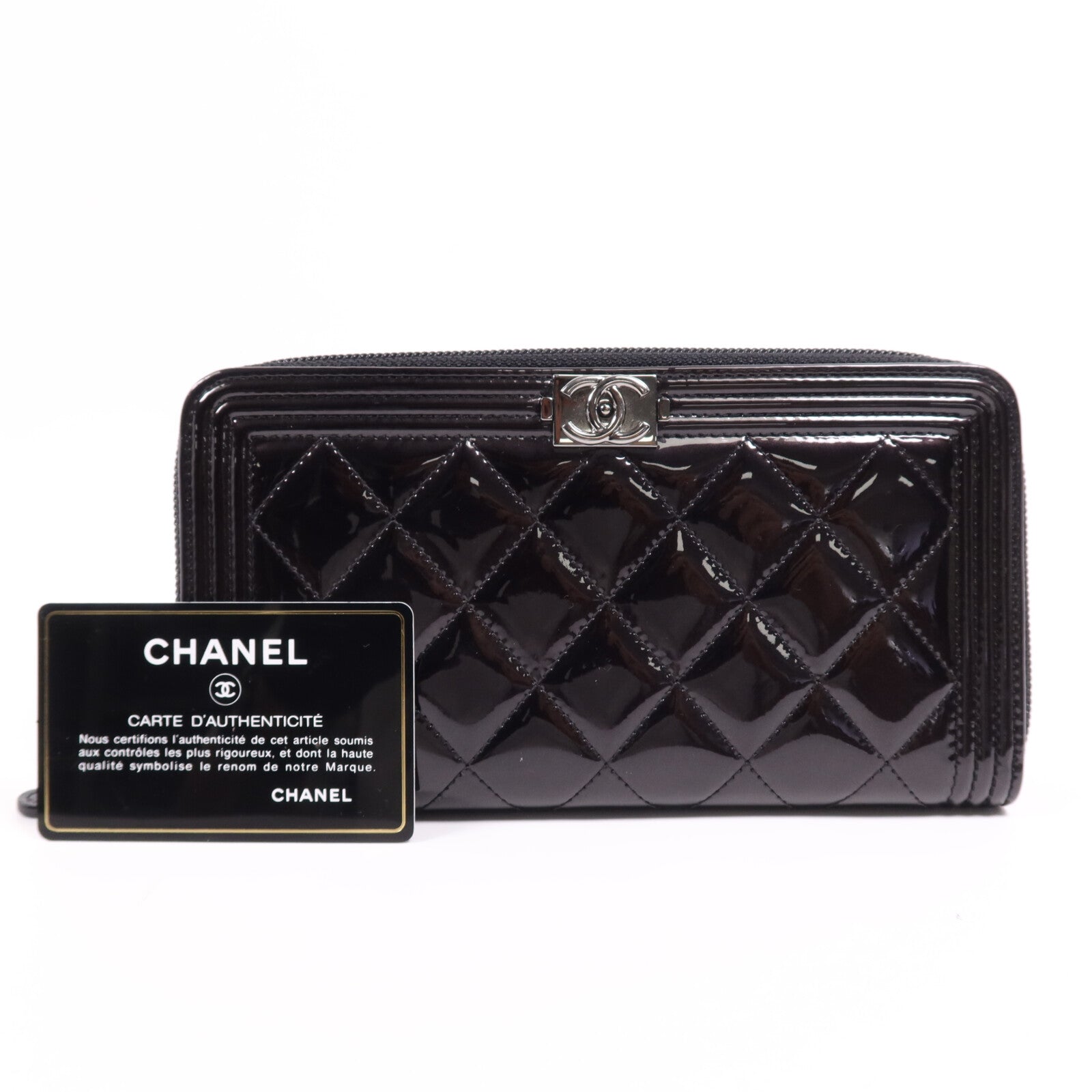 CHANEL 漆皮皮革Long Wallet銀扣長錢包