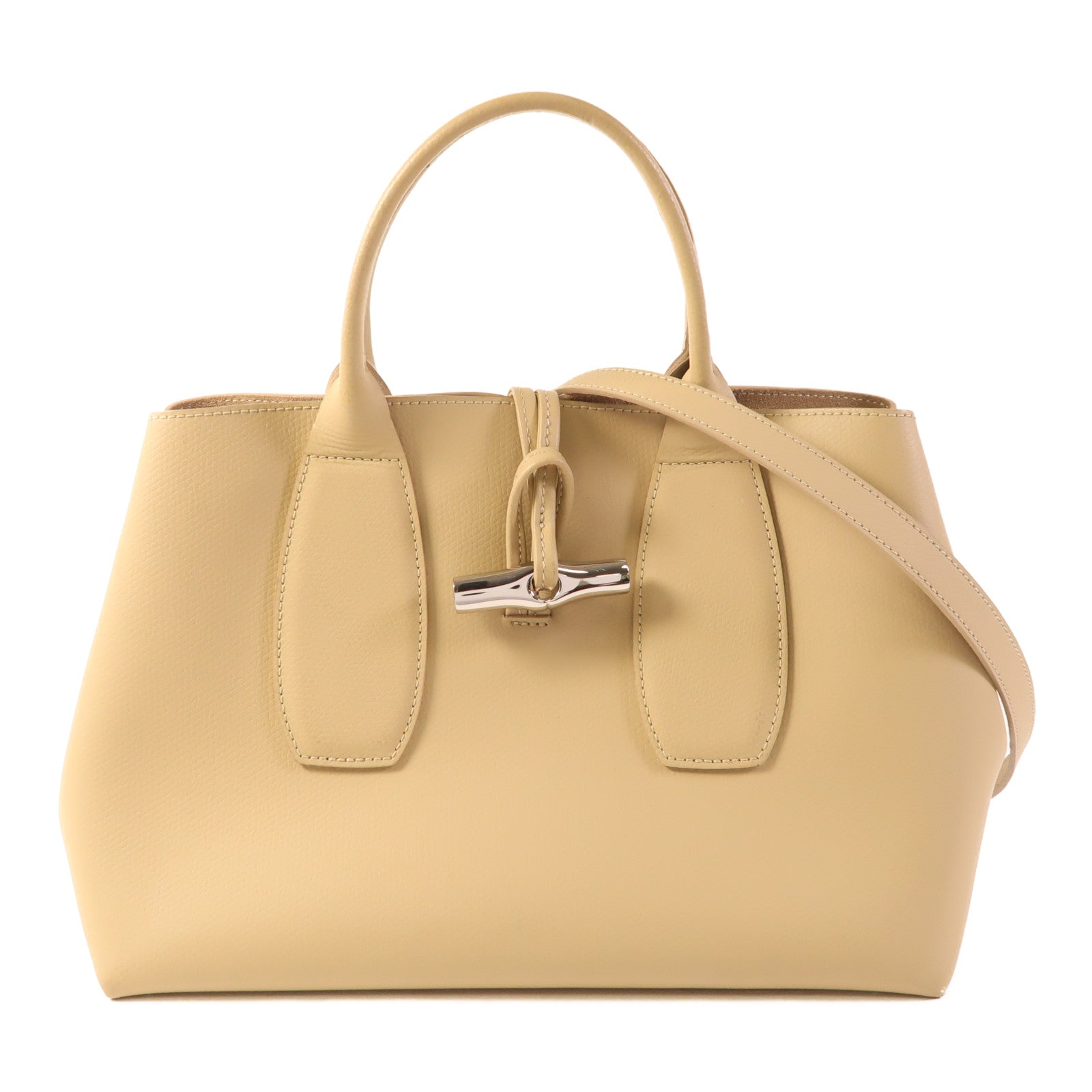 Longchamp 牛皮皮革2 Way Shoulder銀扣手挽肩背兩用袋