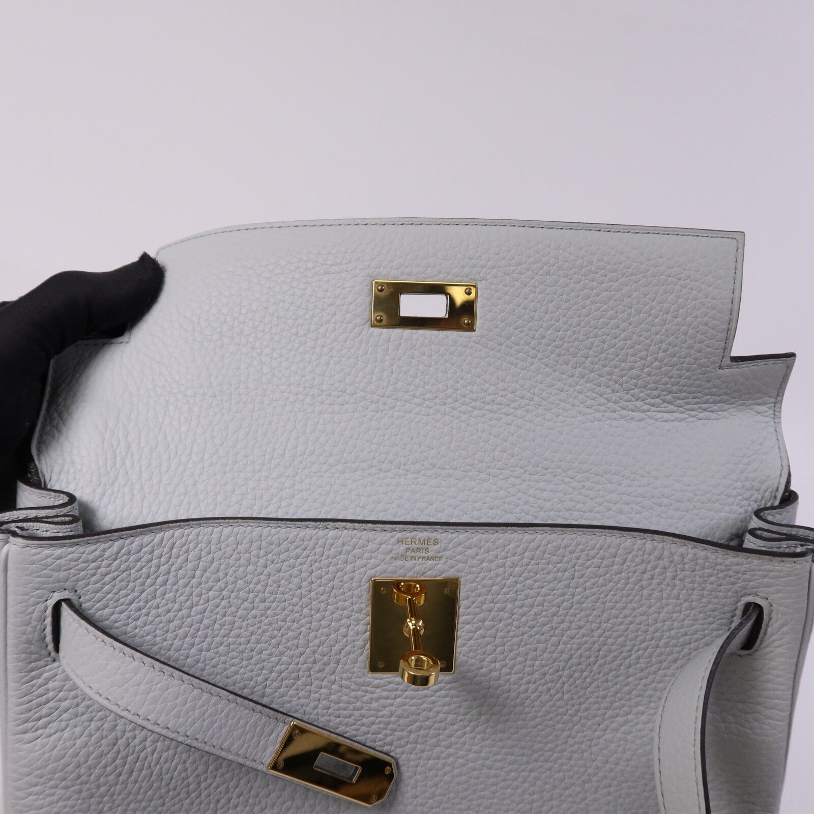 HERMES 【激減優惠】Togo皮革Kelly 28金扣手挽肩背兩用袋Blue Pale