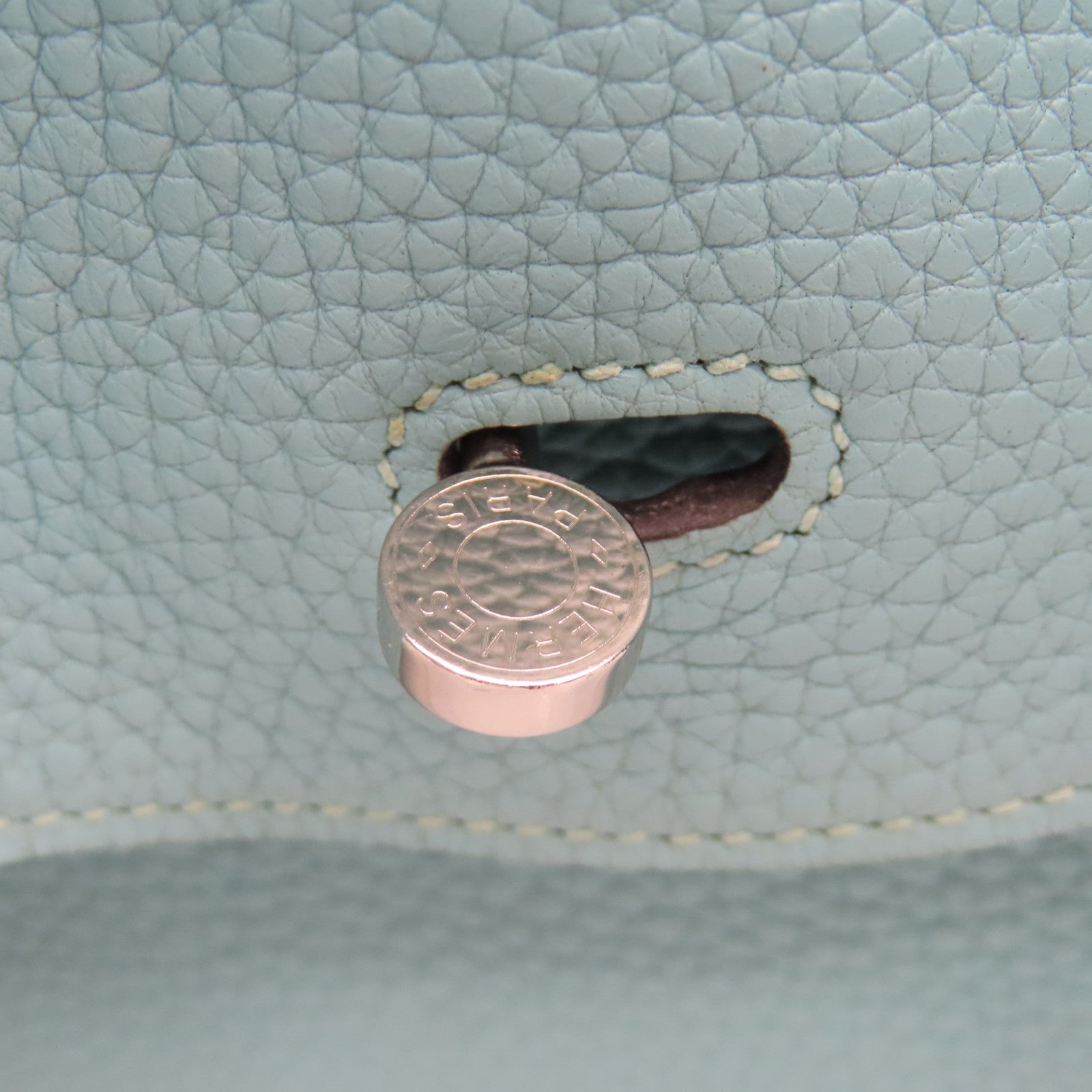 HERMES 【清倉大減價】Clemence皮革Lindy 30銀扣肩背袋環礁藍色