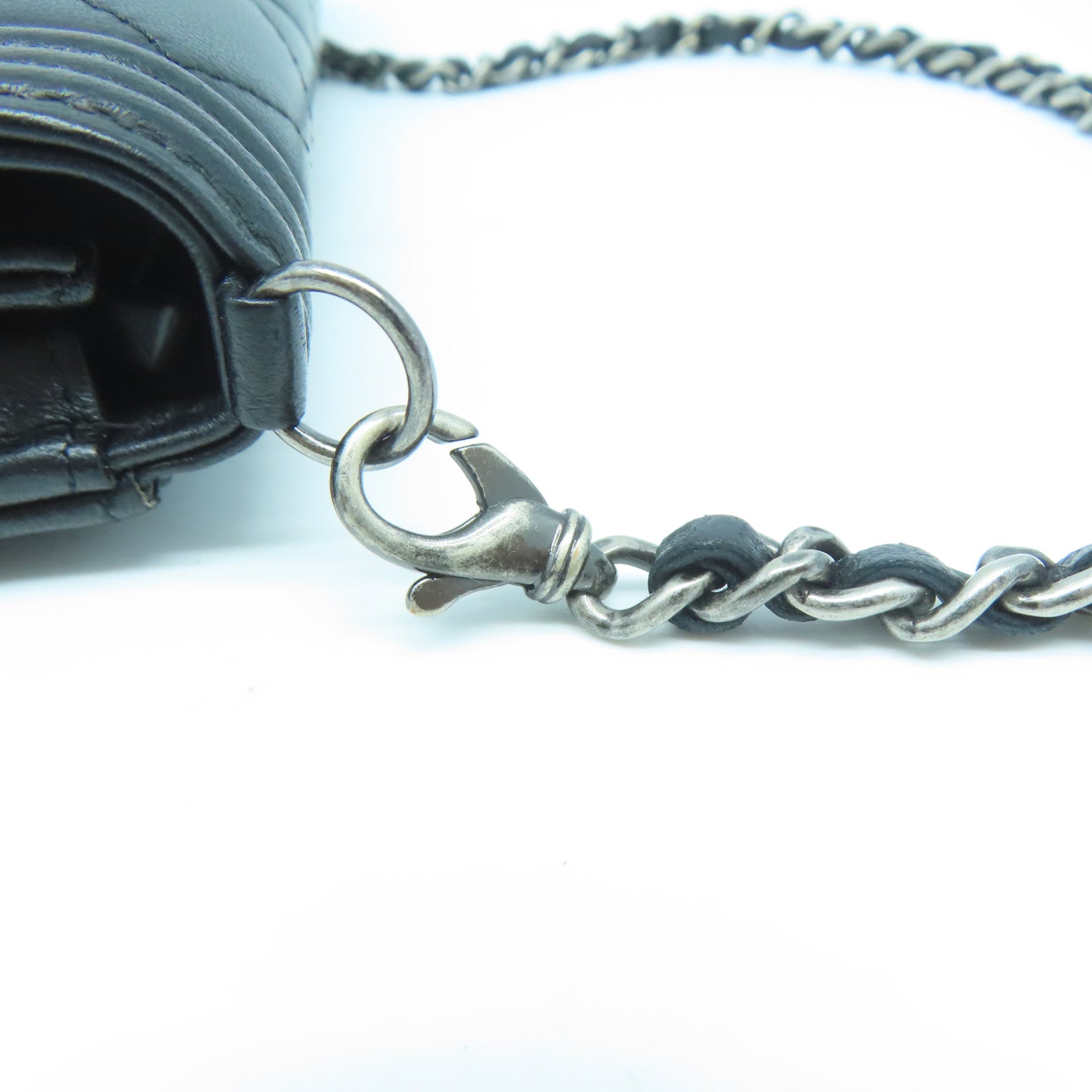 CHANEL 【激減優惠】菱格羊皮皮革Boy Chain Shoulder黑扣鏈帶肩背袋黑色