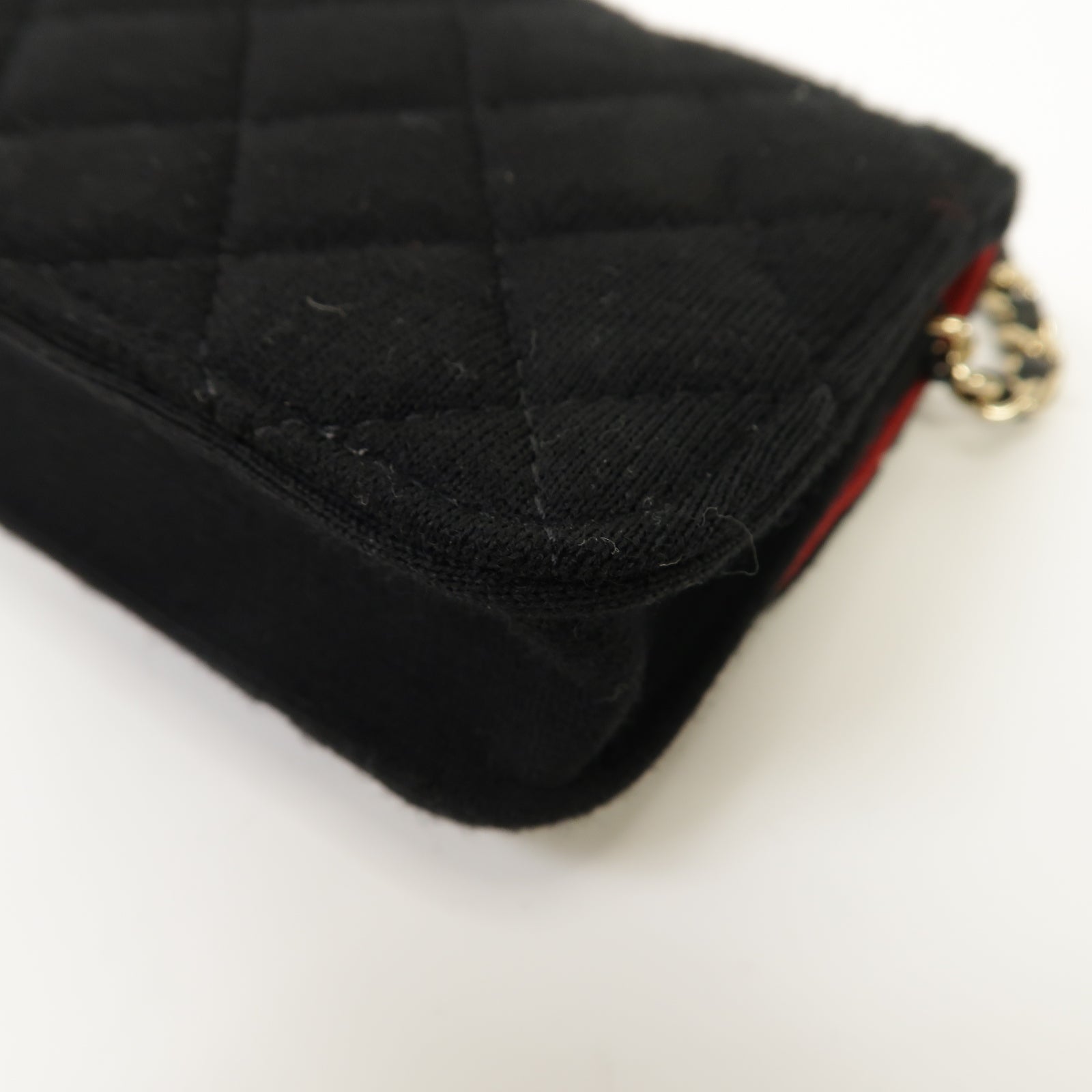 CHANEL 菱格棉質Chain Shoulder Bag銀扣鏈帶肩背袋黑色