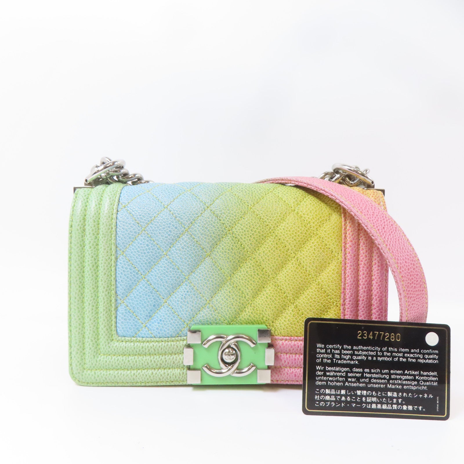CHANEL 【激減優惠】菱格牛皮皮革Le Boy銀扣鏈帶肩背袋彩色