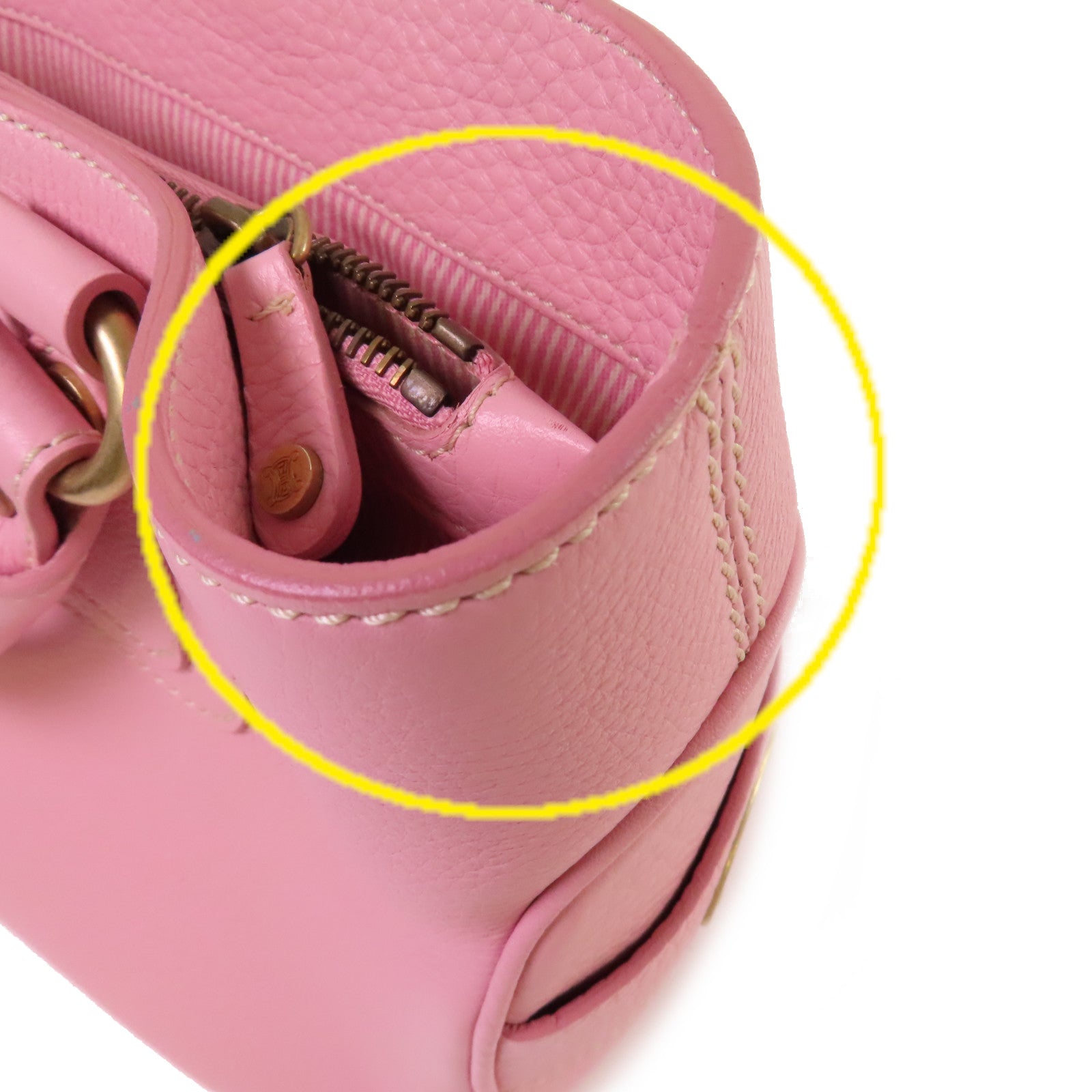 CELINE 牛皮皮革Hand Bag金扣手挽袋粉紅色