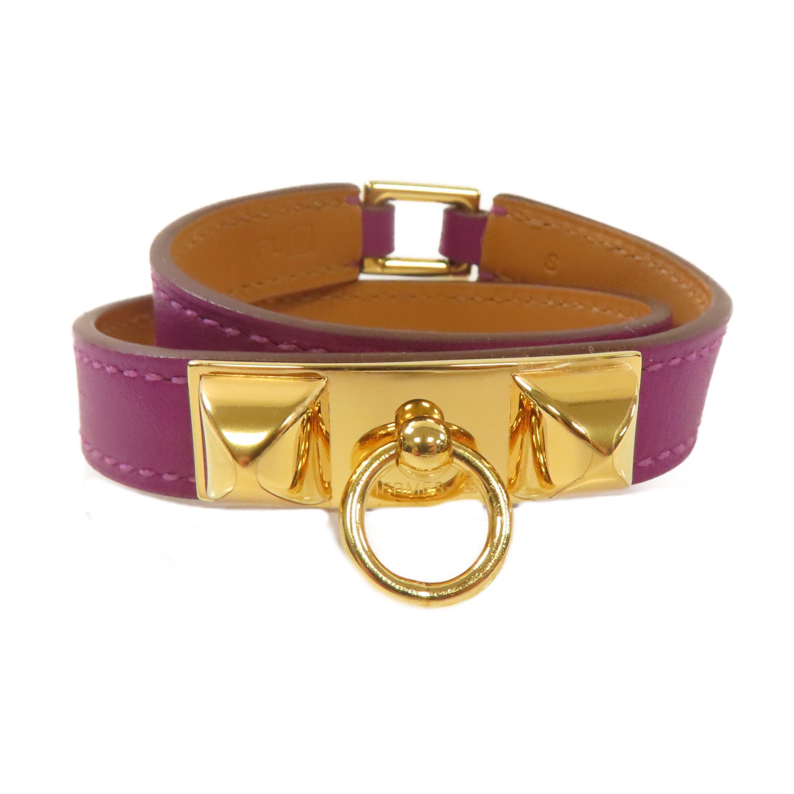 HERMES 【激減優惠】Swift皮革Rivale Double Tour S Bracelet金扣手鏈紫色/金色