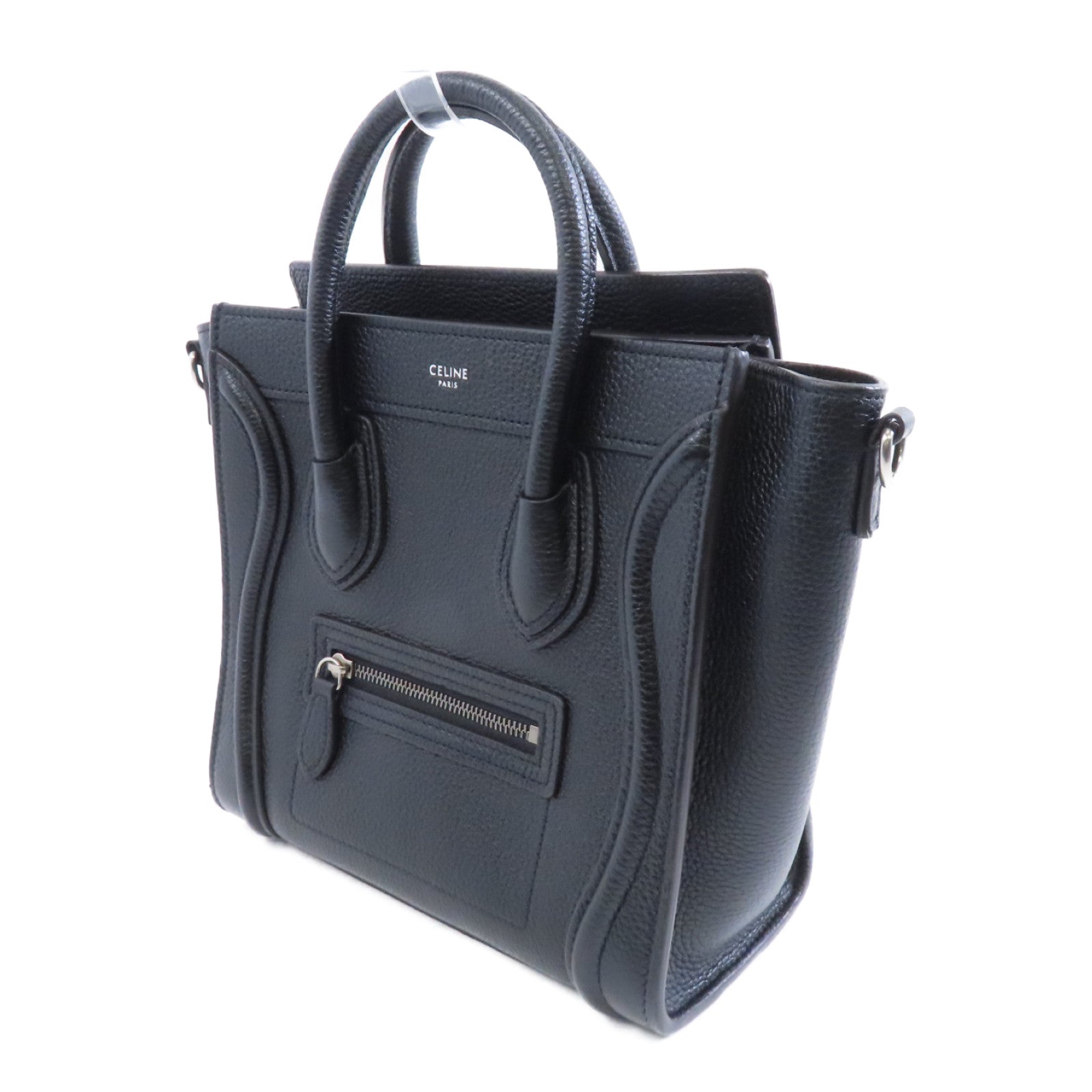 CELINE 牛皮皮革Nano Luggage銀扣手挽肩背兩用袋黑色
