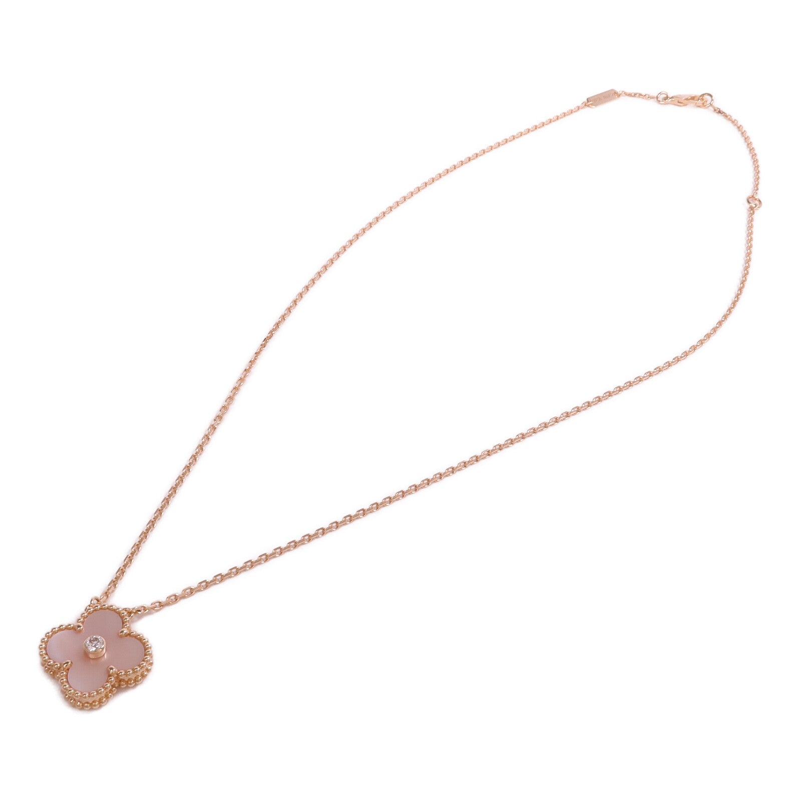 Van Cleef & Arpels 18K玫瑰金Vintage Alhambra Pendant珍珠母貝/鑽石項鍊