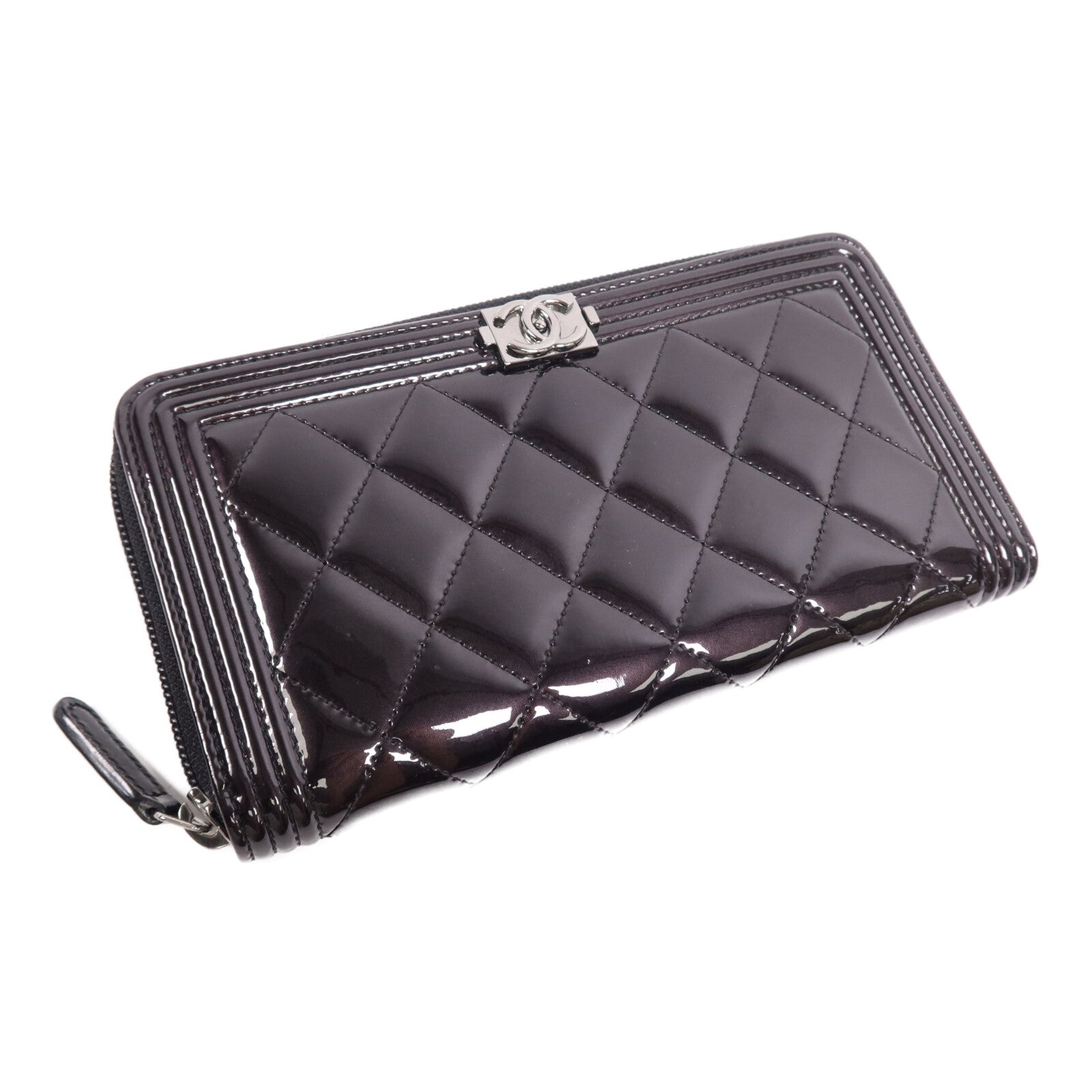 CHANEL 漆皮皮革Long Wallet銀扣長錢包