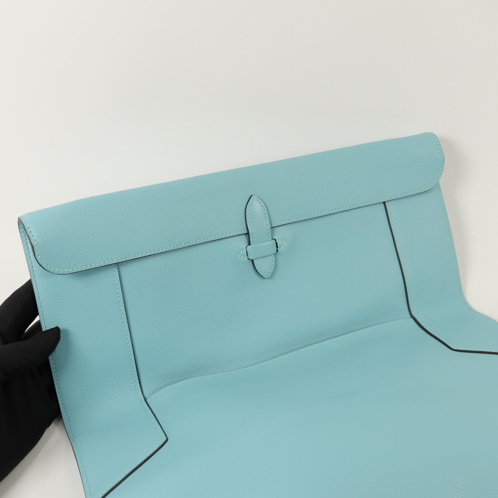 HERMES Evercolor皮革Pliplat Clutch手拿包Blue Atoll