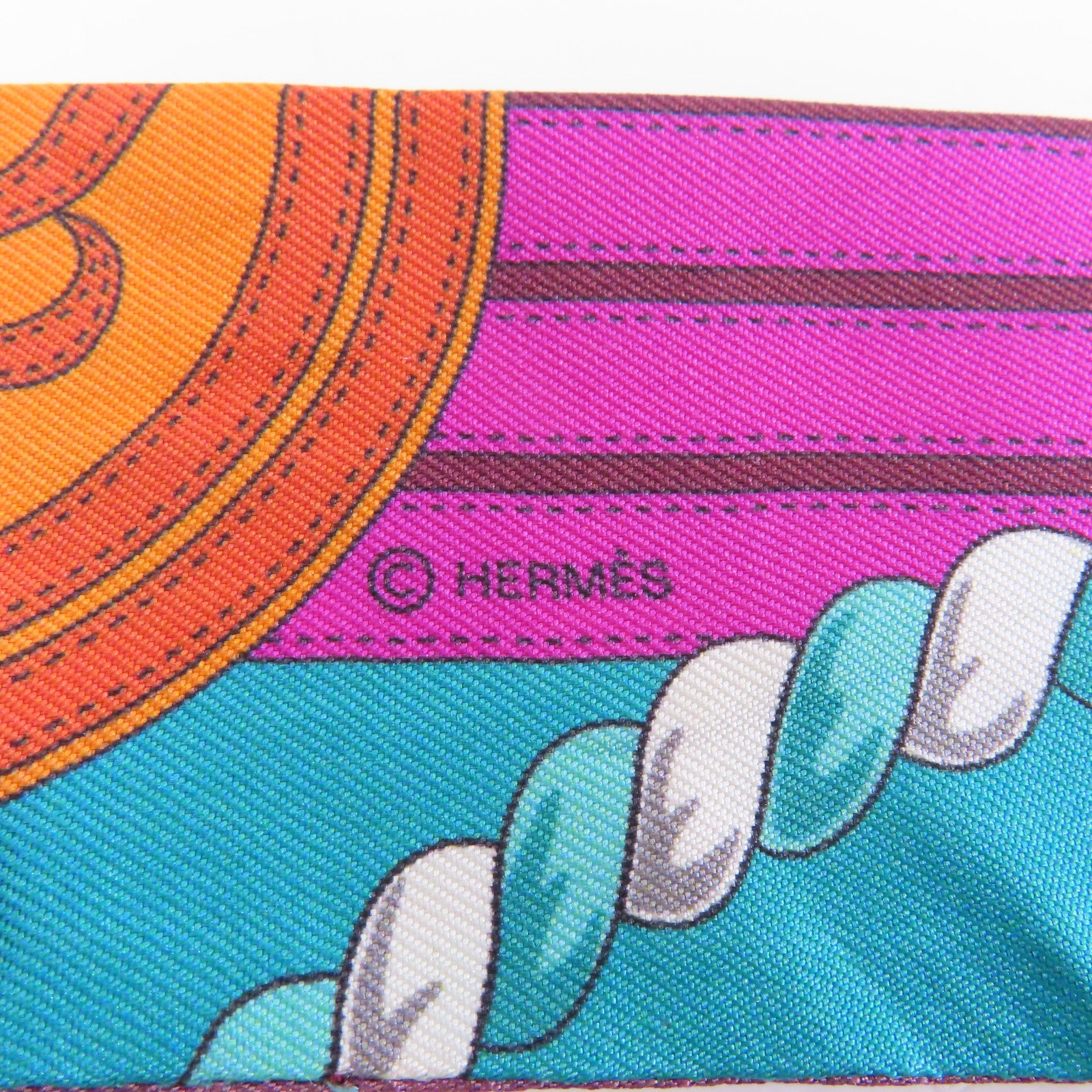 HERMES 絲質Twilly絲巾粉色/綠色