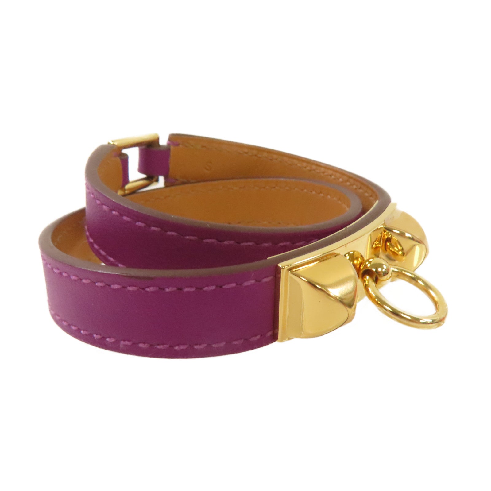 HERMES 【激減優惠】Swift皮革Rivale Double Tour S Bracelet金扣手鏈紫色/金色