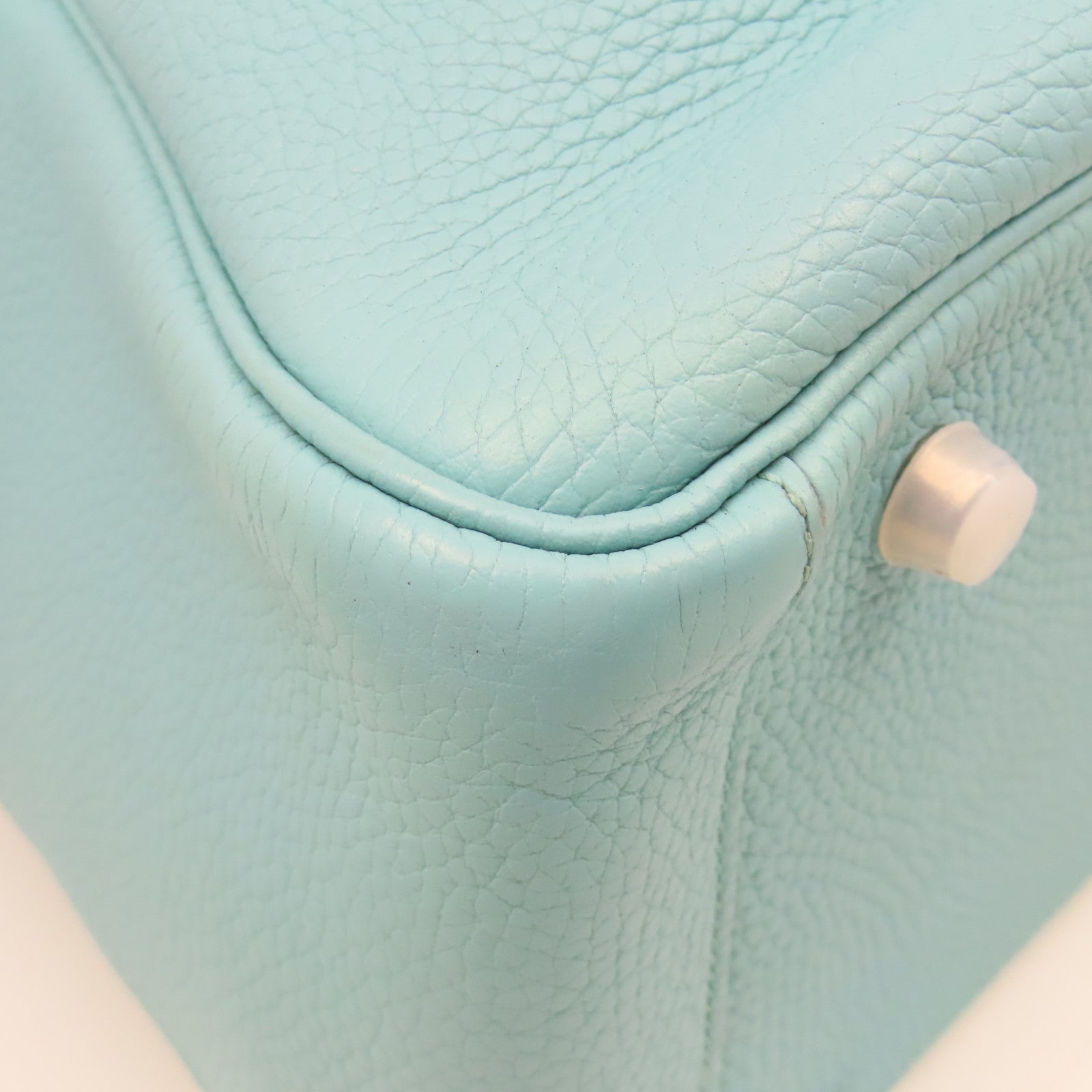 HERMES 【清倉大減價】Clemence皮革Lindy 30銀扣肩背袋環礁藍色